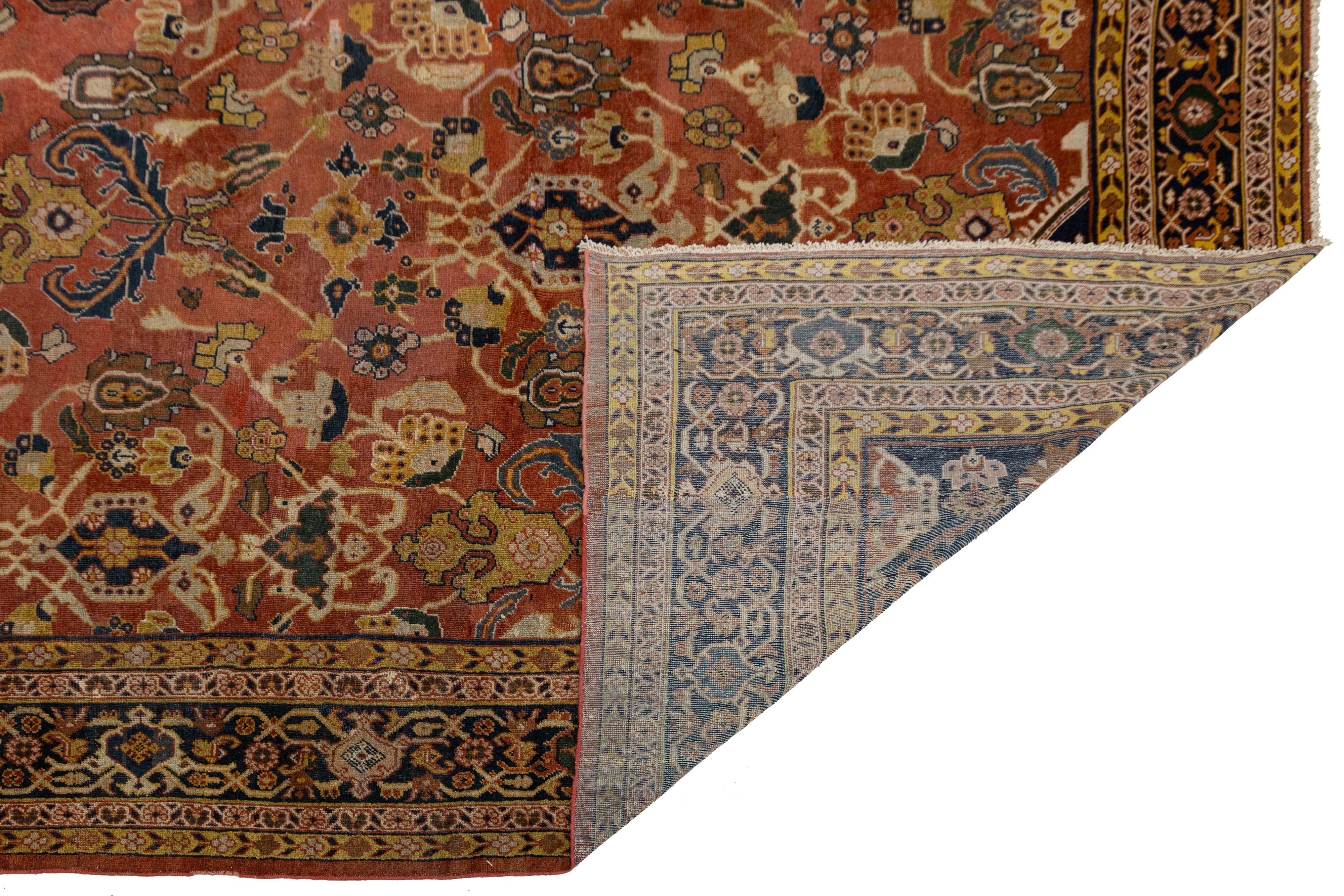 Islamic Rust Antique Persian Mahal Handmade Oversize Wool Rug with Allover Pattern For Sale