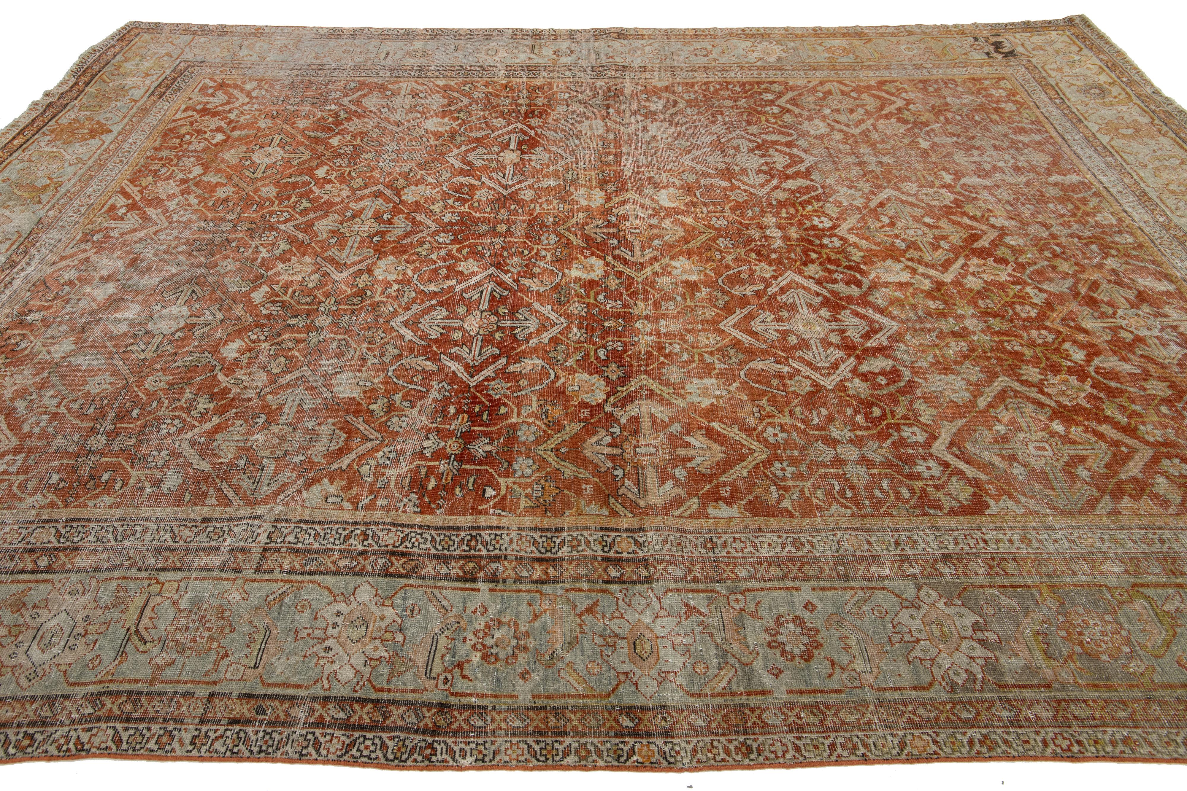 Rust Antiker persischer Mahal-Wollteppich in Zimmergröße mit Allover-Design im Angebot 2