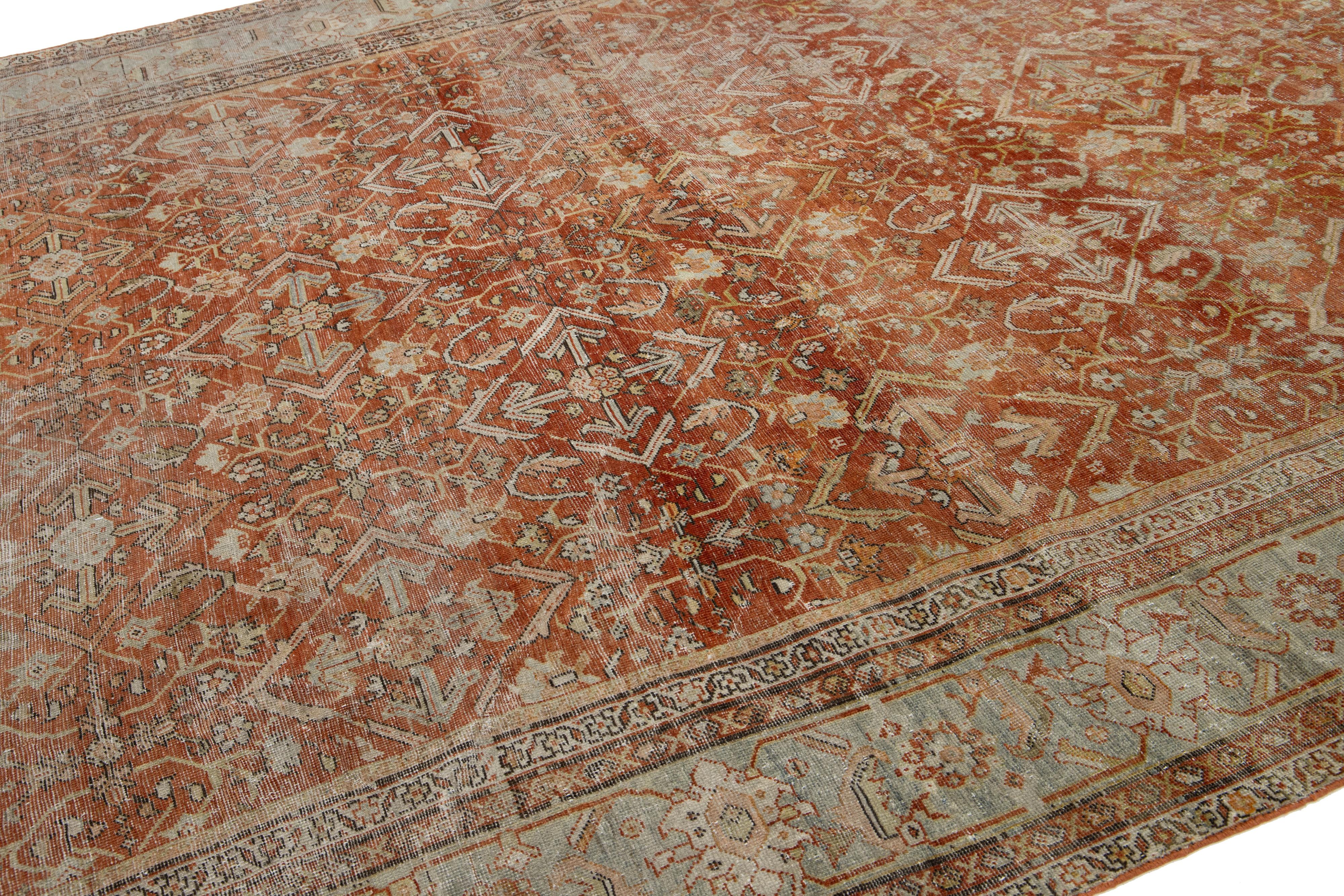Rust Antiker persischer Mahal-Wollteppich in Zimmergröße mit Allover-Design im Angebot 3