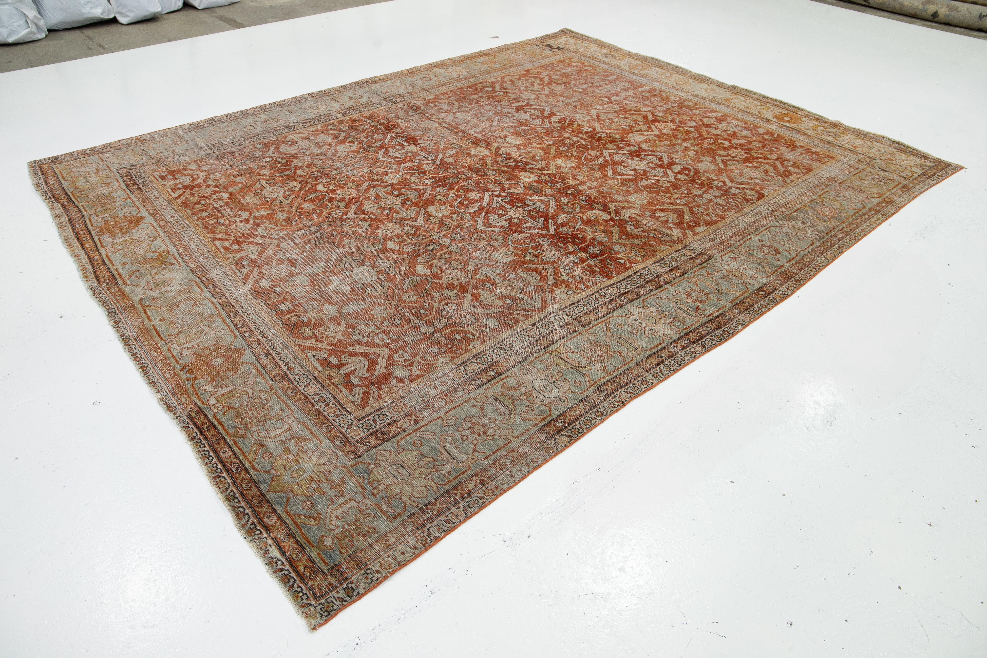 Rust Antiker persischer Mahal-Wollteppich in Zimmergröße mit Allover-Design (Islamisch) im Angebot