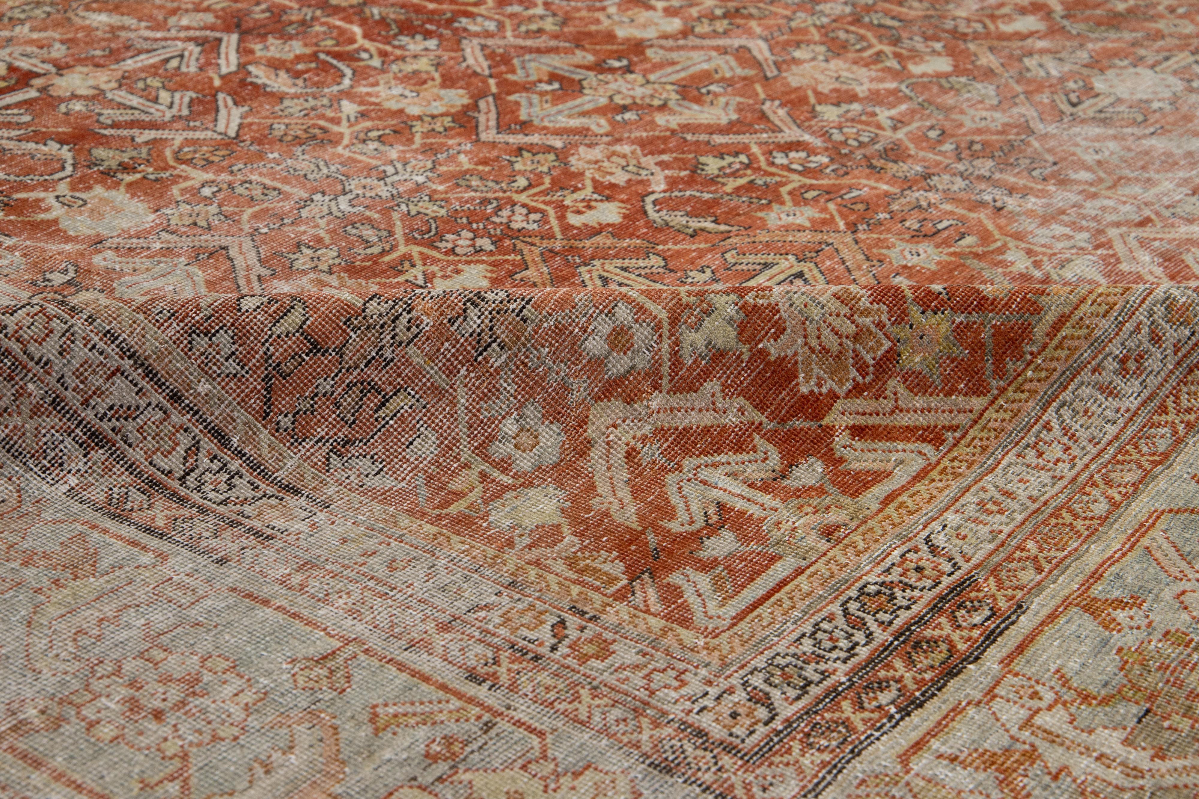 Rust Antiker persischer Mahal-Wollteppich in Zimmergröße mit Allover-Design im Zustand „Gut“ im Angebot in Norwalk, CT
