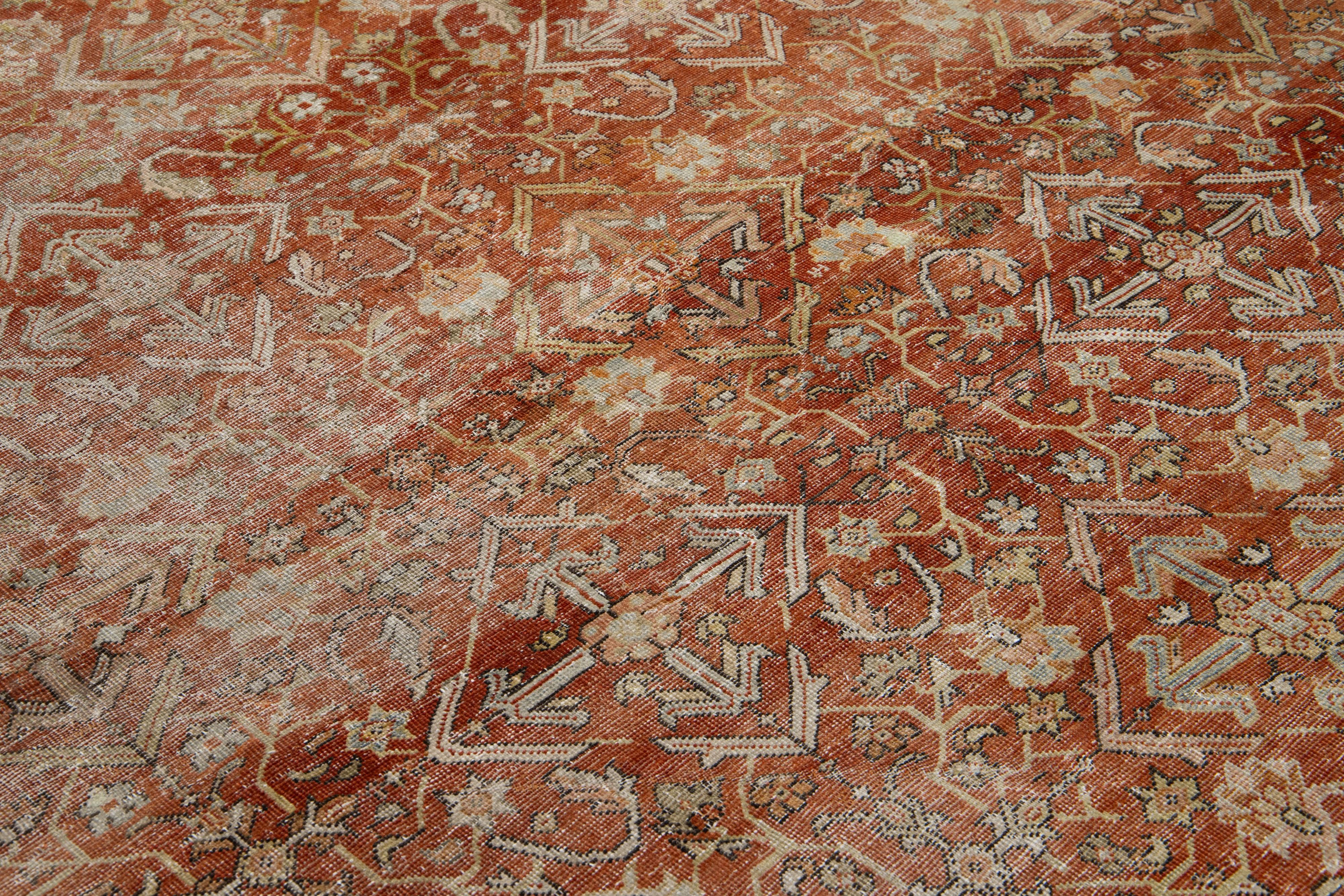 Rust Antiker persischer Mahal-Wollteppich in Zimmergröße mit Allover-Design (20. Jahrhundert) im Angebot