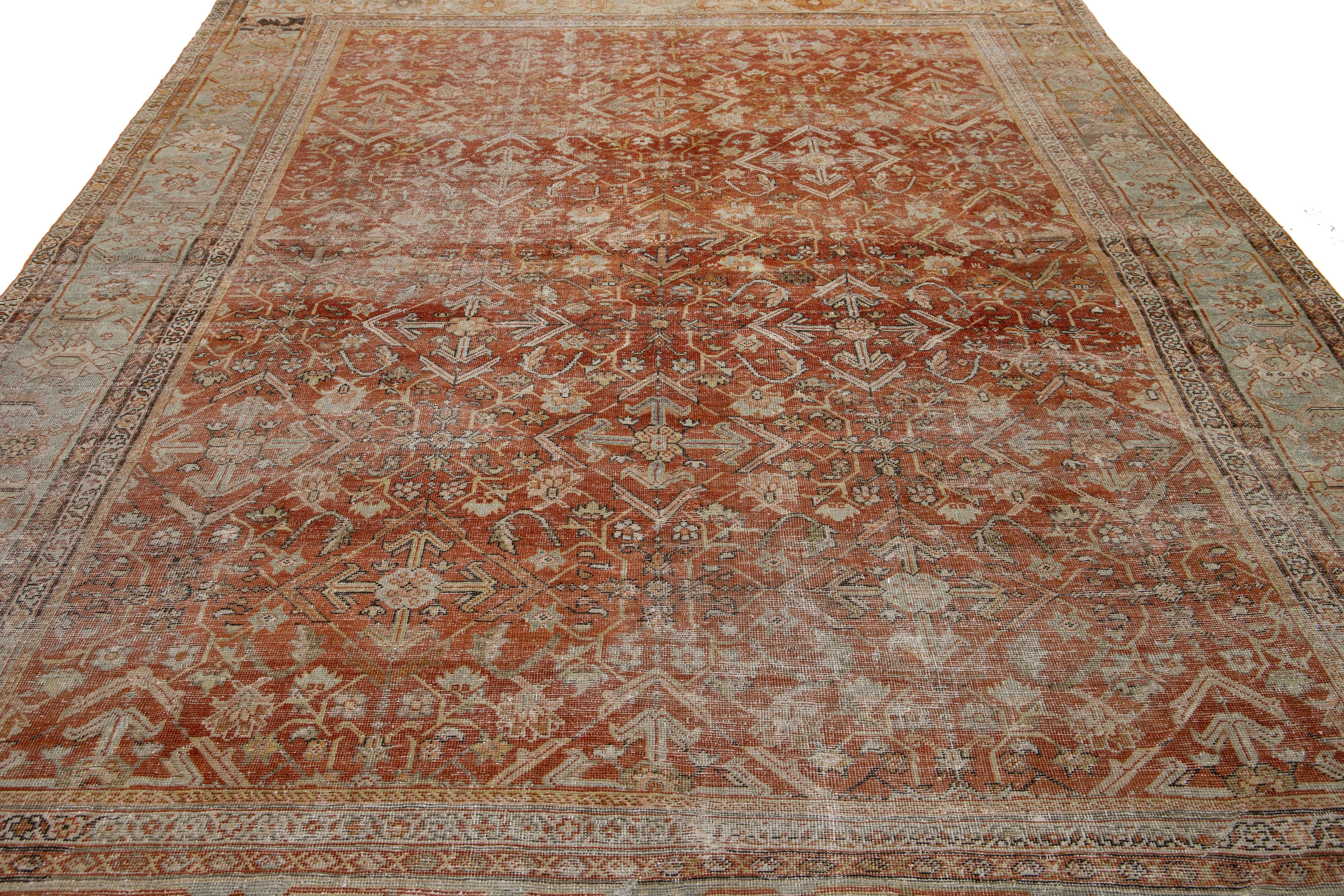 Rust Antiker persischer Mahal-Wollteppich in Zimmergröße mit Allover-Design (Wolle) im Angebot