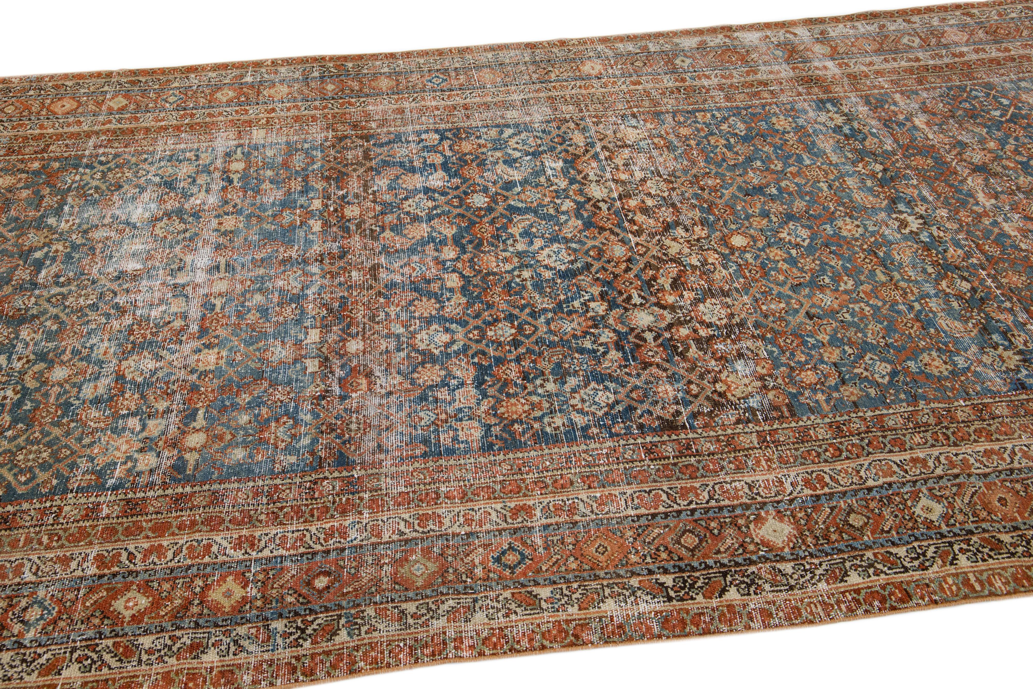 20th Century Rust Antique Persian Malayer Handmade Allover Pattern Wool Runner For Sale