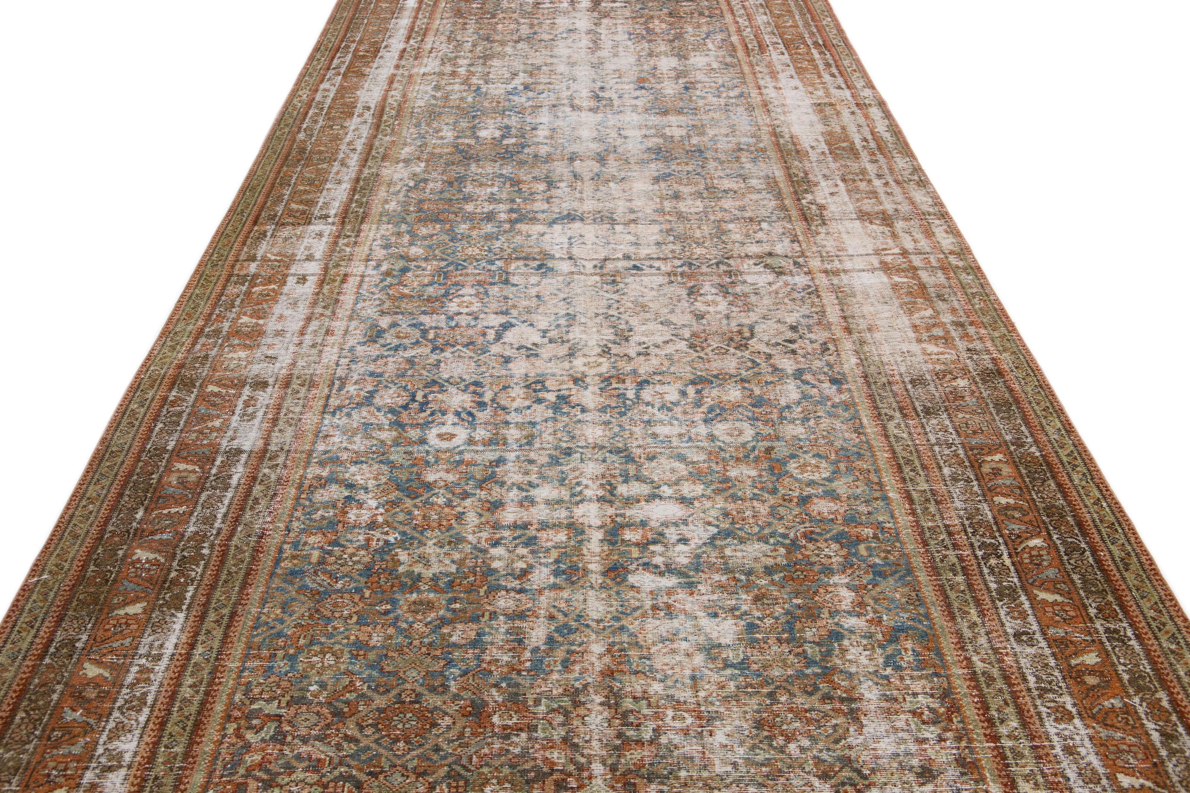 Islamic Rust Antique Persian Malayer Rust Handmade Distressed Wool Runner For Sale