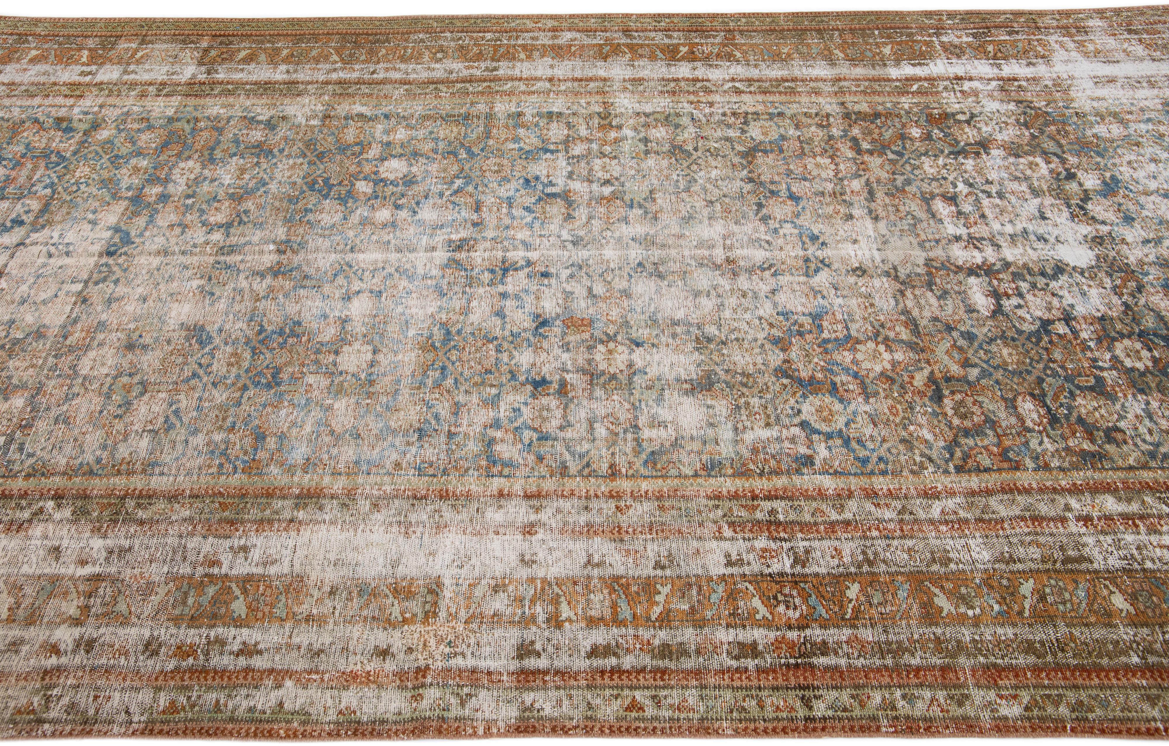 Rust Antique Persian Malayer Rust Handmade Distressed Wool Runner In Distressed Condition For Sale In Norwalk, CT