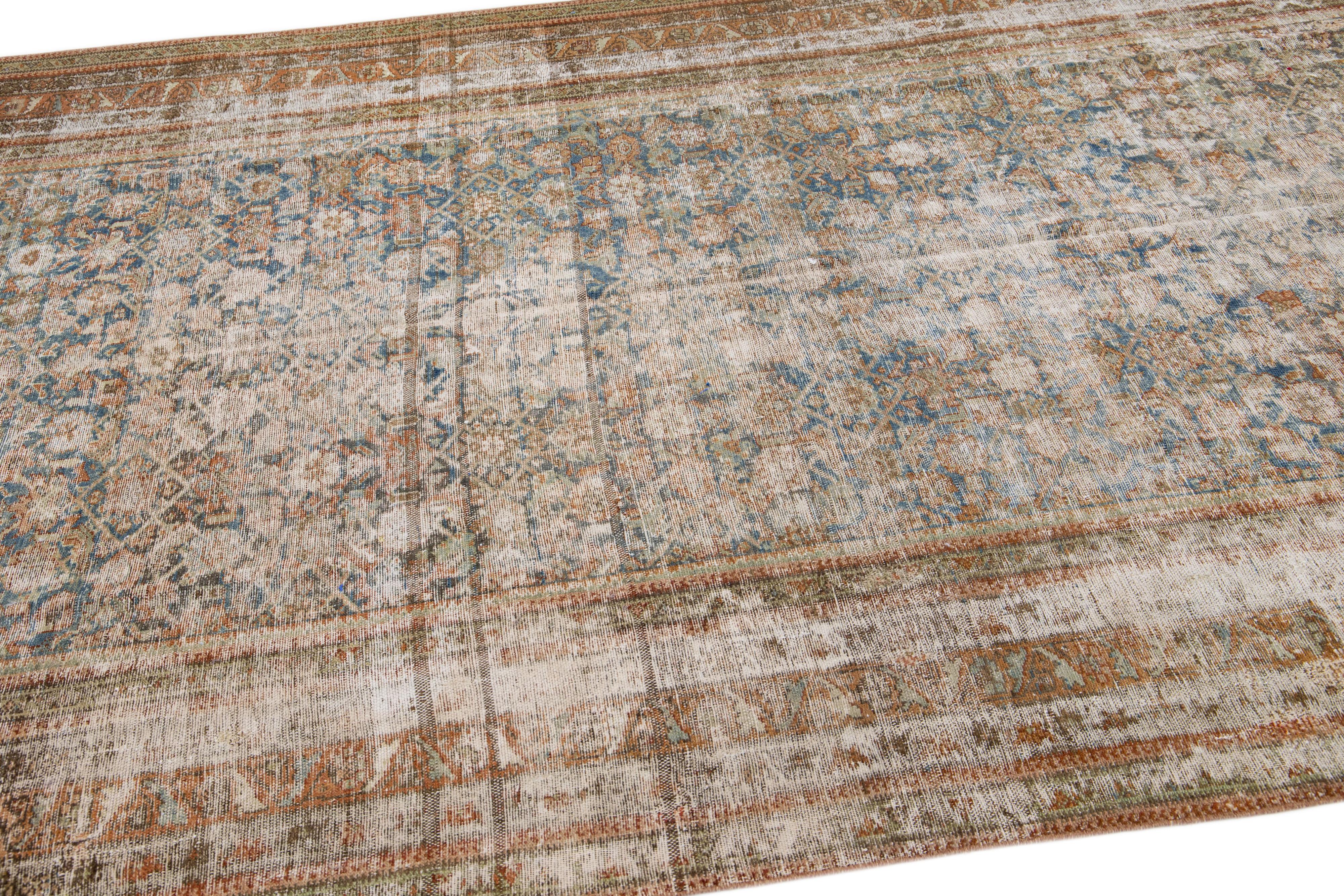 20th Century Rust Antique Persian Malayer Rust Handmade Distressed Wool Runner For Sale