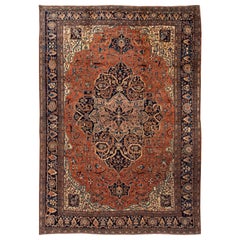 Rust Antique Persian Sarouk Farahan Handmade Medallion Wool Rugl Rug