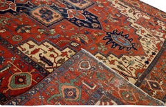 Tapis persan Serapi ancien en laine médaillon fait à la main rouille