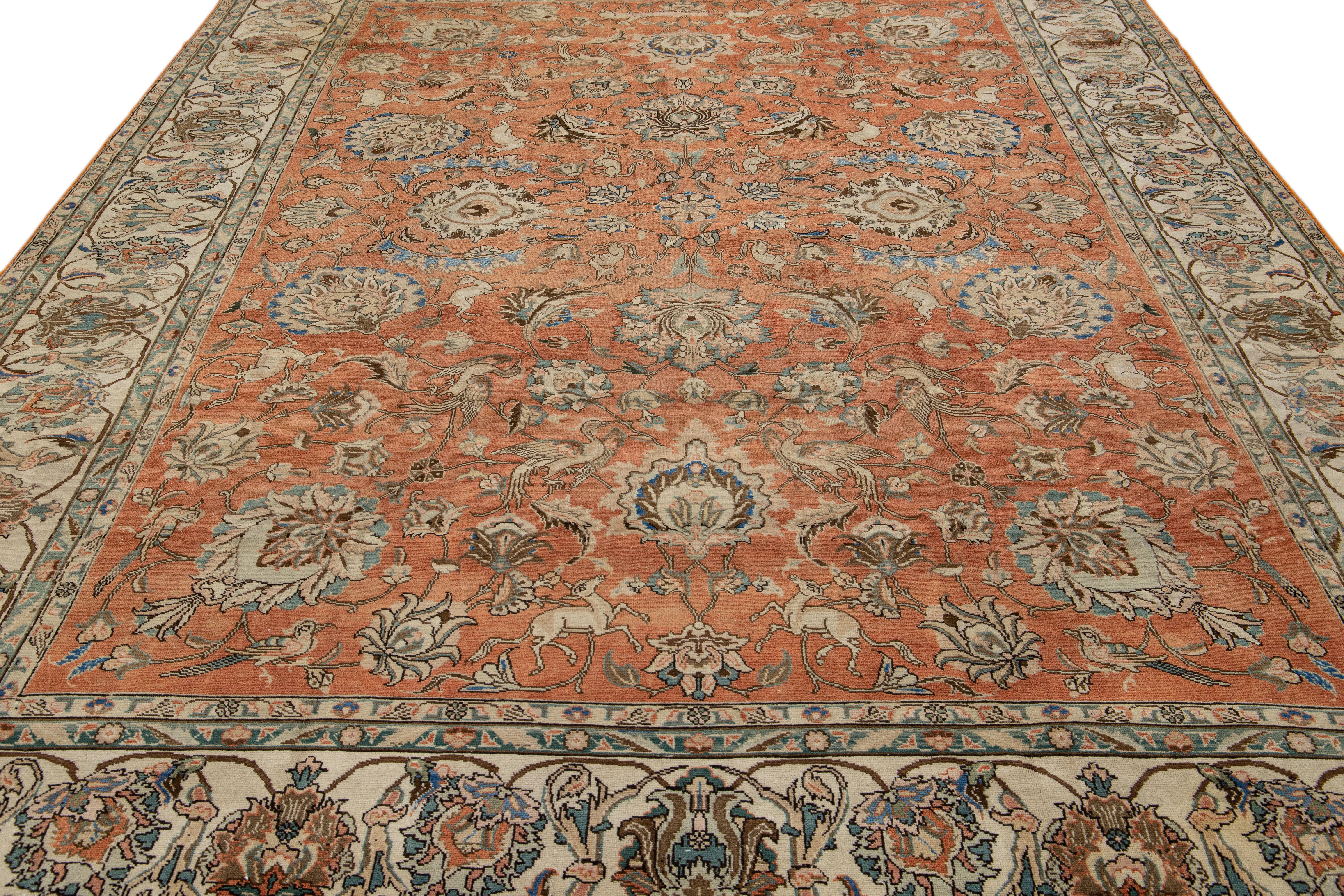 Alfombra Persa Tabriz Antigua de Lana Floral Rústica Hecha a Mano Islámico en venta