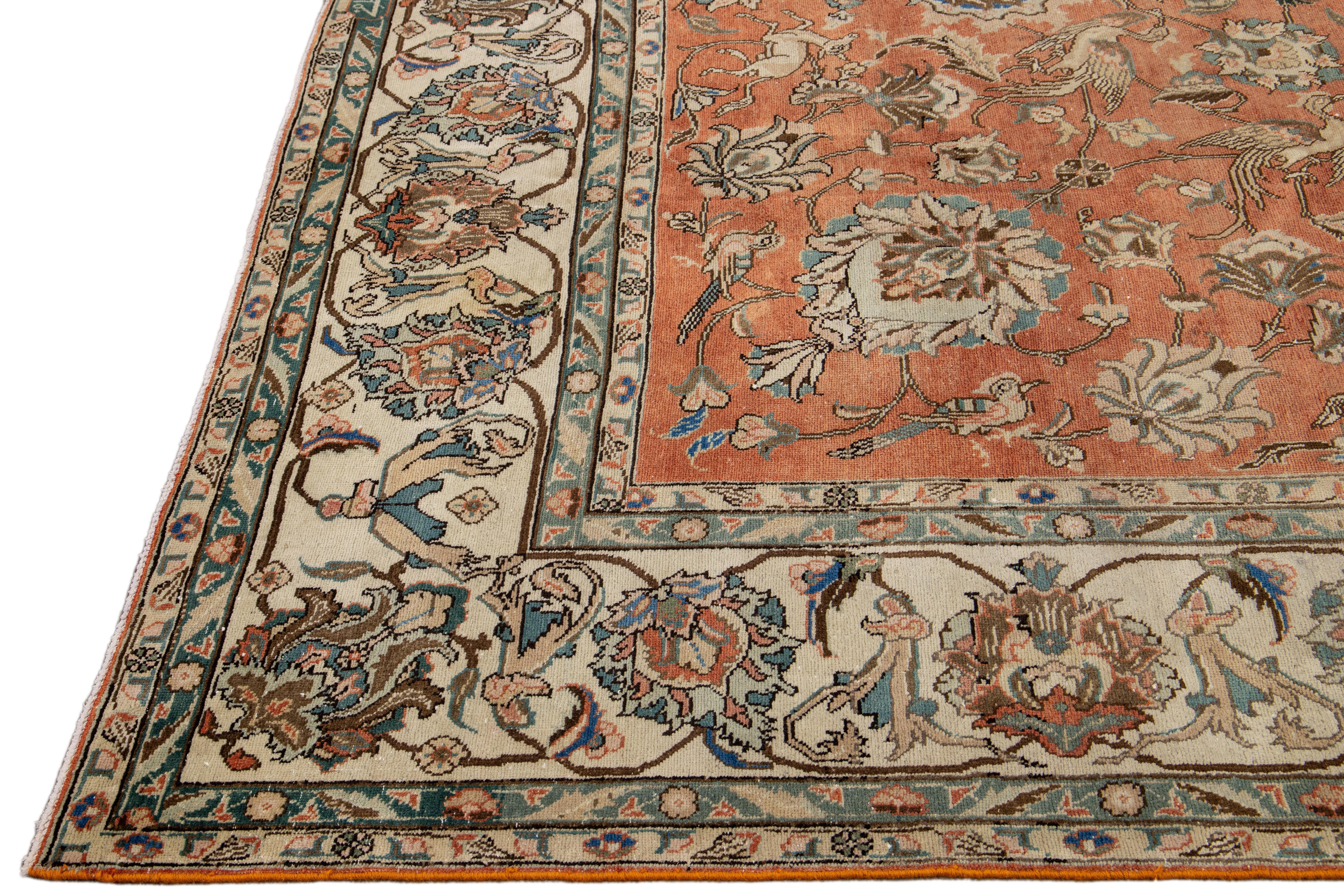 Alfombra Persa Tabriz Antigua de Lana Floral Rústica Hecha a Mano Anudado a mano en venta