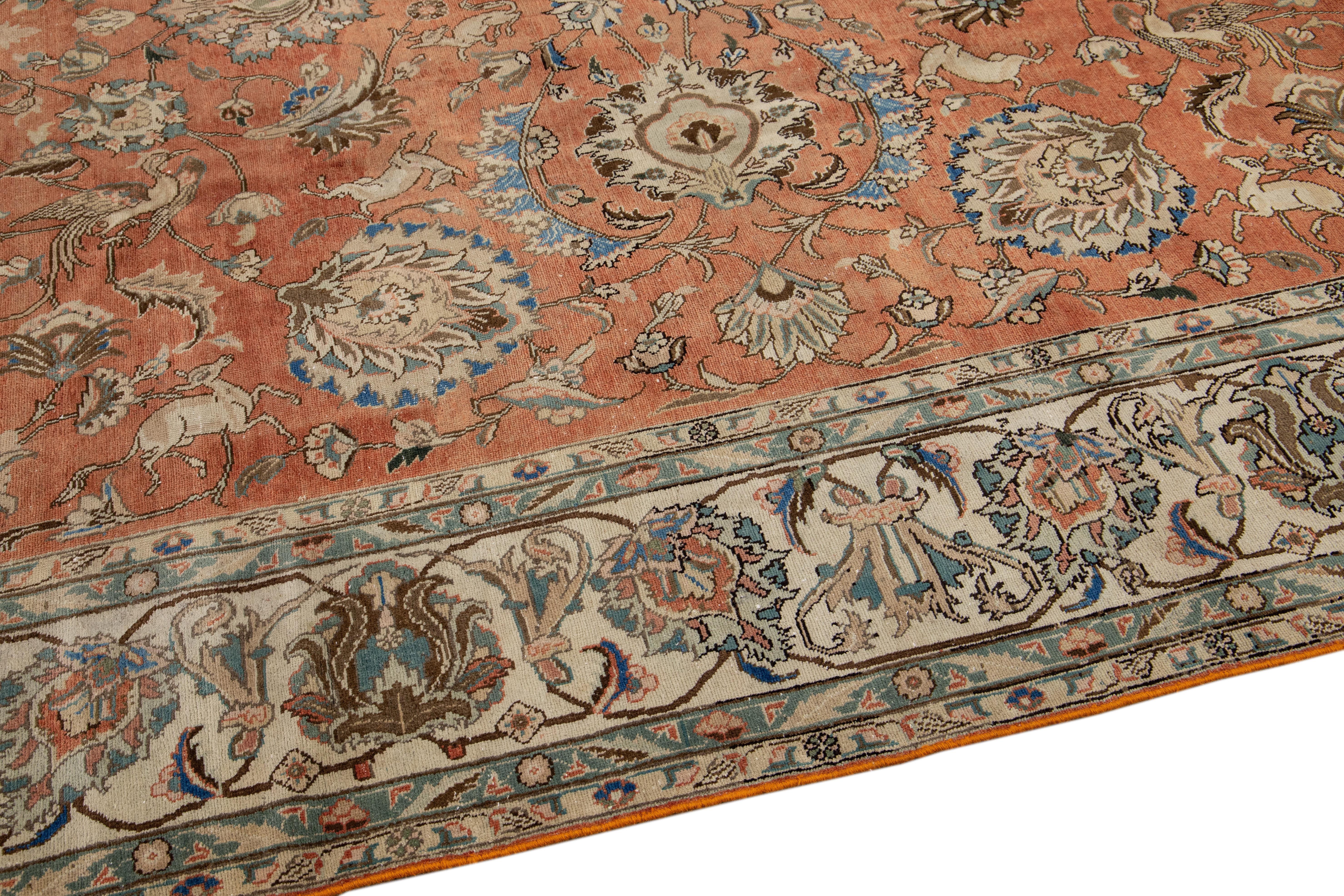 Alfombra Persa Tabriz Antigua de Lana Floral Rústica Hecha a Mano siglo XX en venta