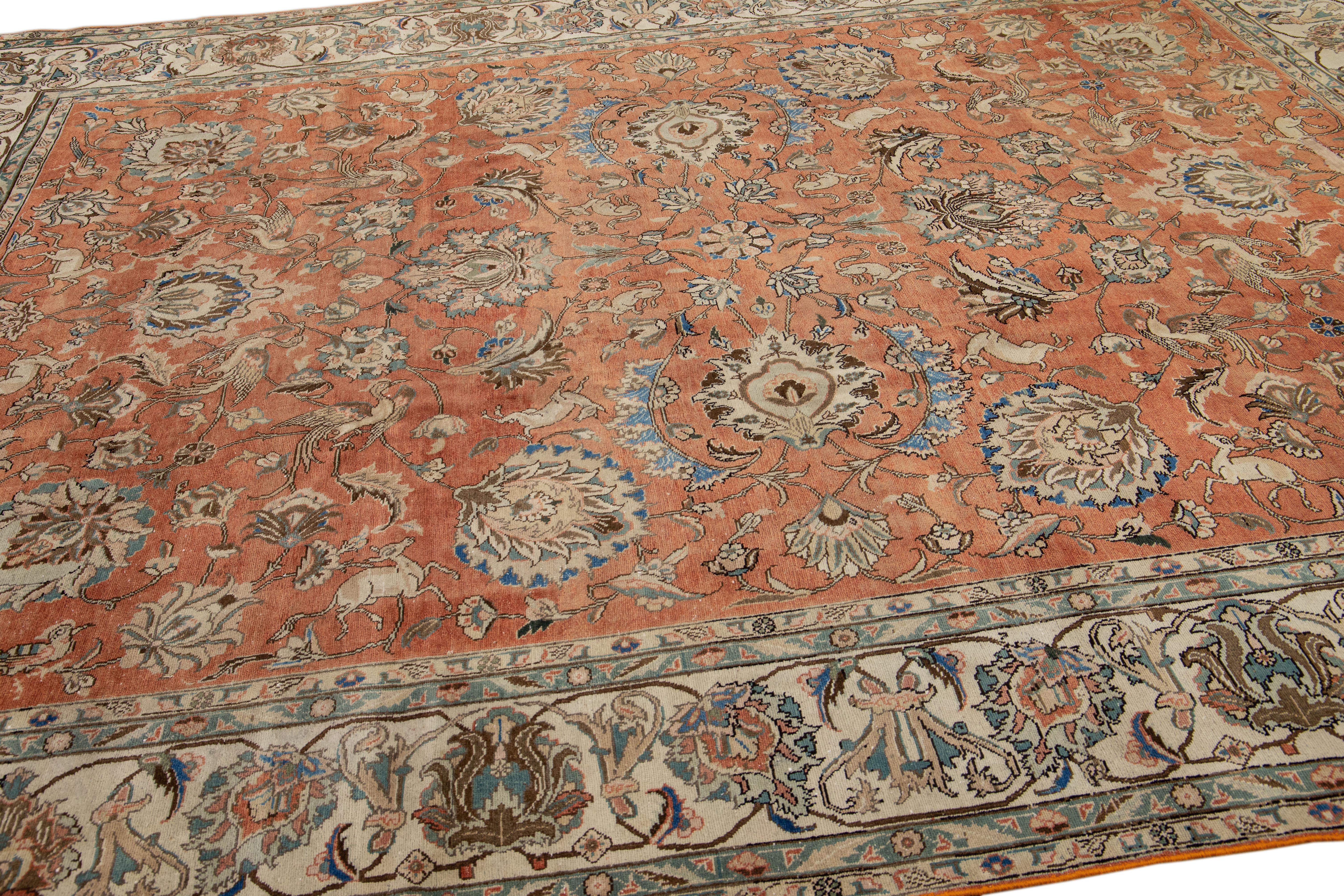 Alfombra Persa Tabriz Antigua de Lana Floral Rústica Hecha a Mano en venta 2