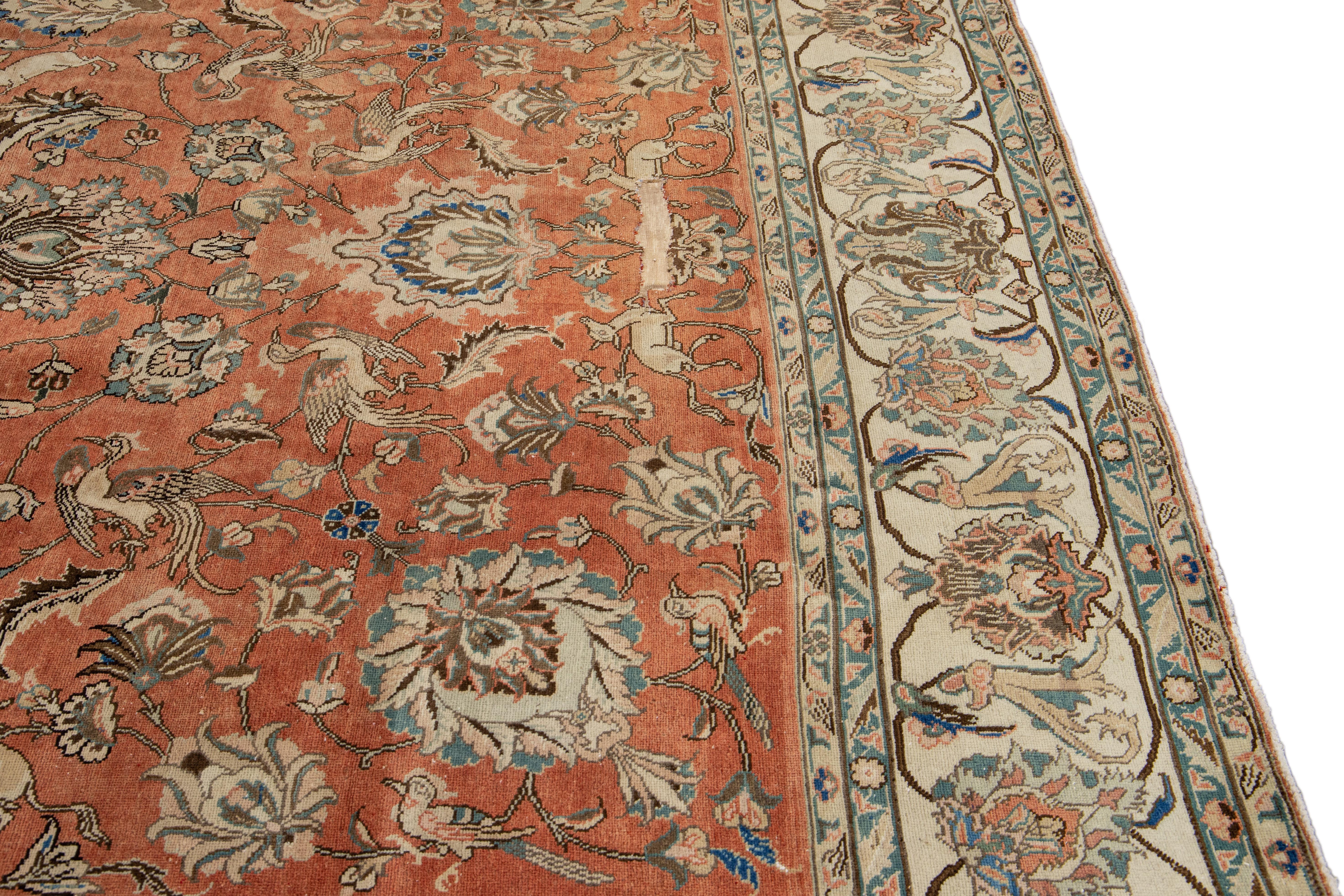 Alfombra Persa Tabriz Antigua de Lana Floral Rústica Hecha a Mano en venta 3