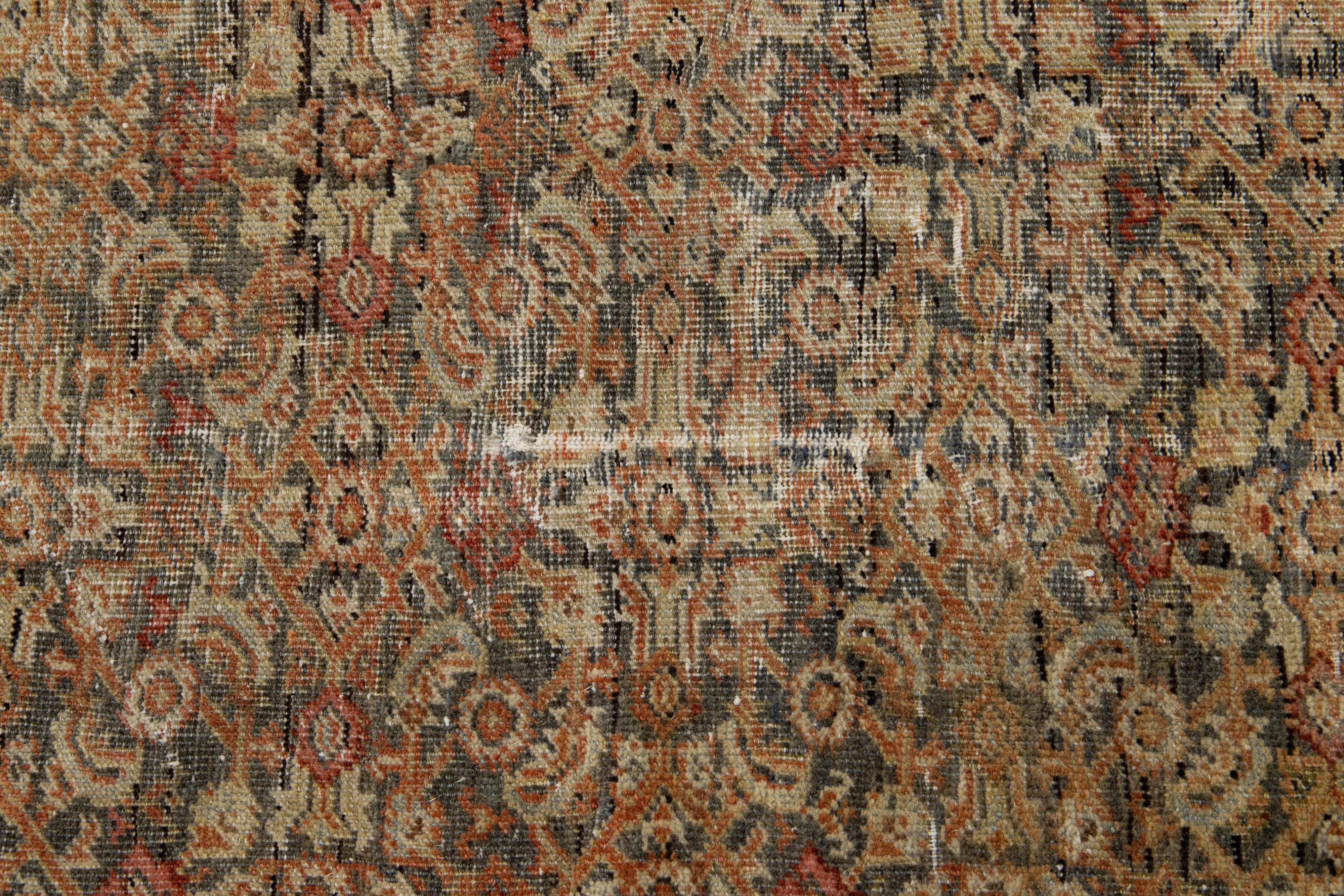 Rust Antique Persian Tabriz Handmade Wool Rug With Allover Pattern For Sale 5