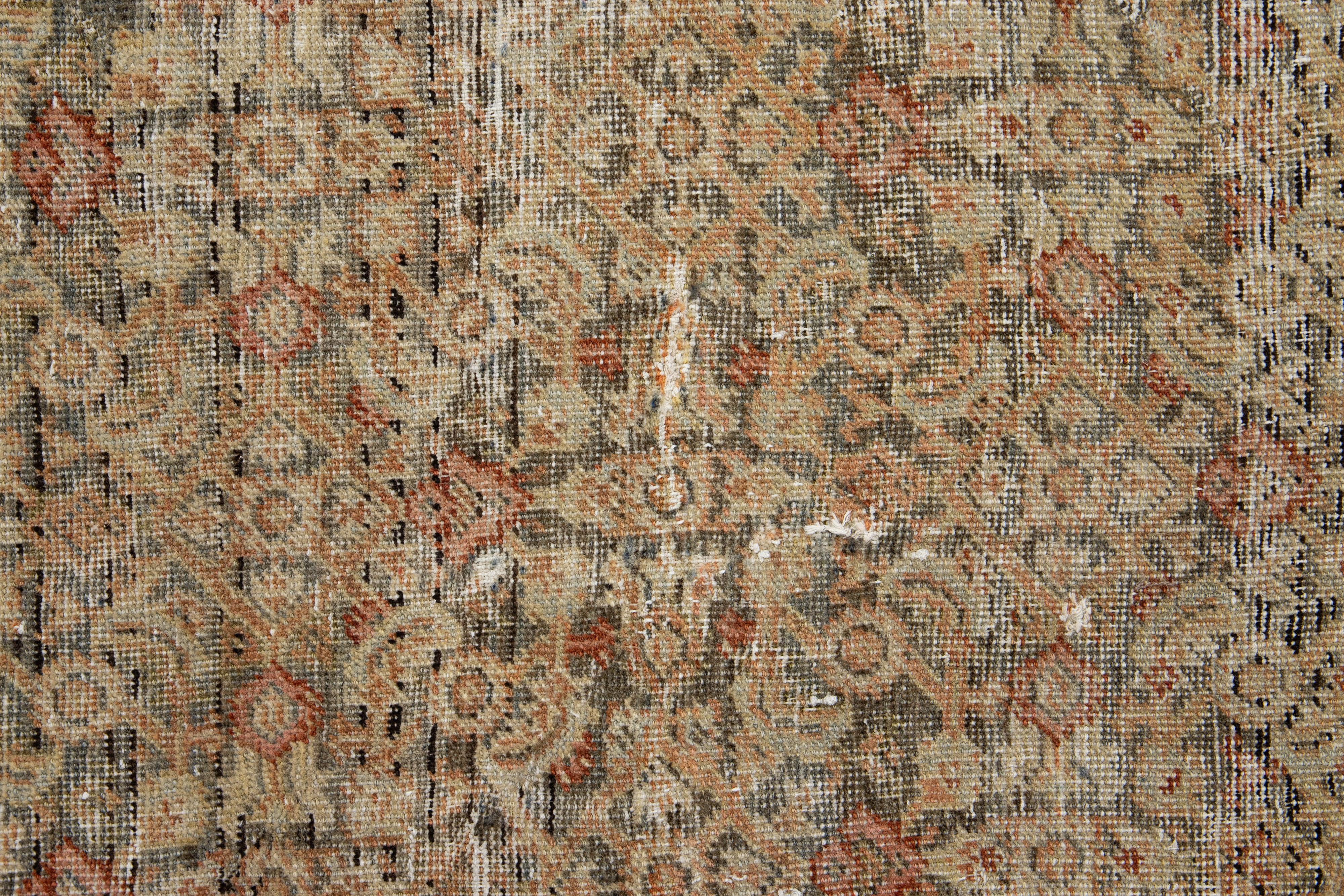 Rust Antique Persian Tabriz Handmade Wool Rug With Allover Pattern For Sale 6
