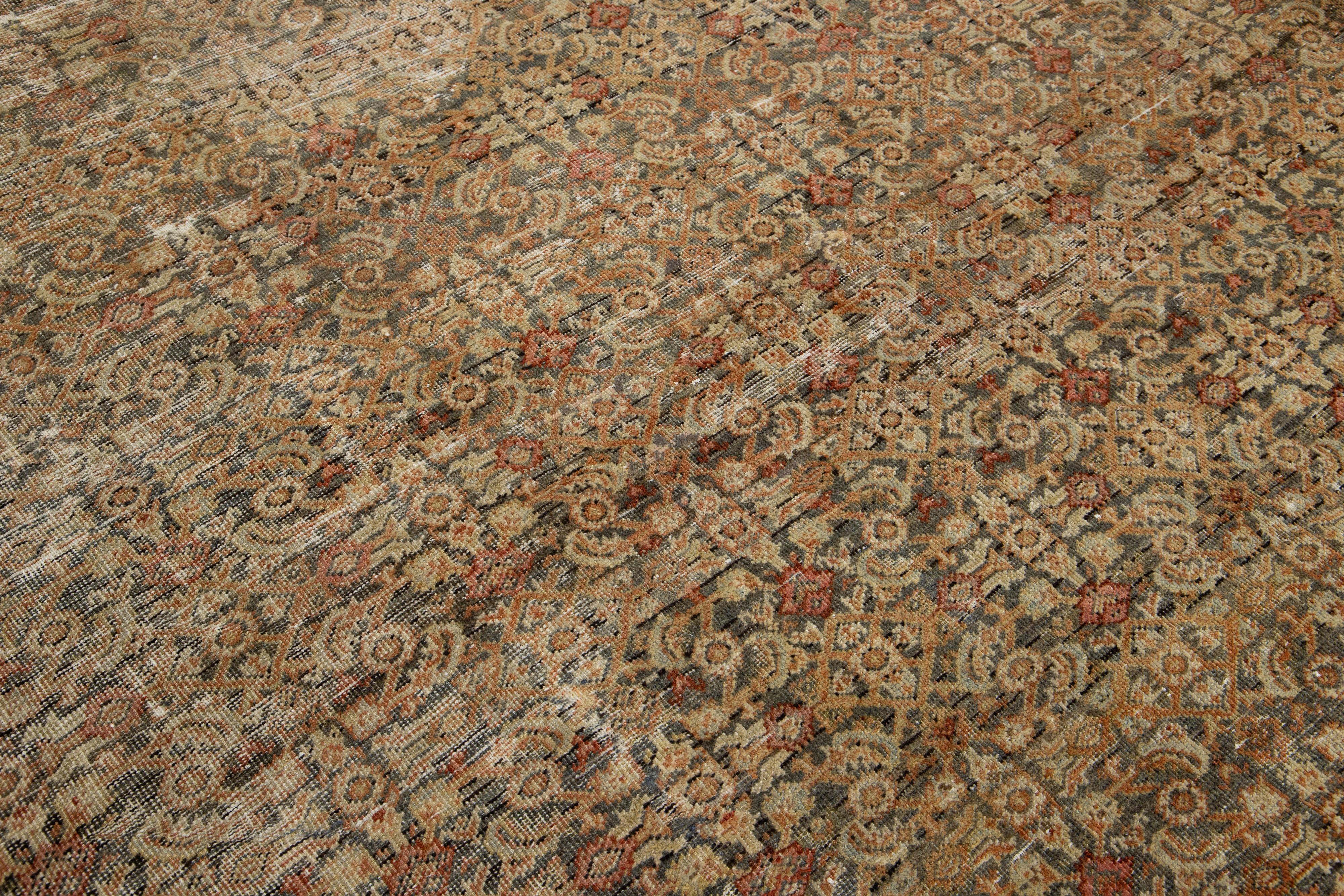 Rust Antique Persian Tabriz Handmade Wool Rug With Allover Pattern For Sale 7