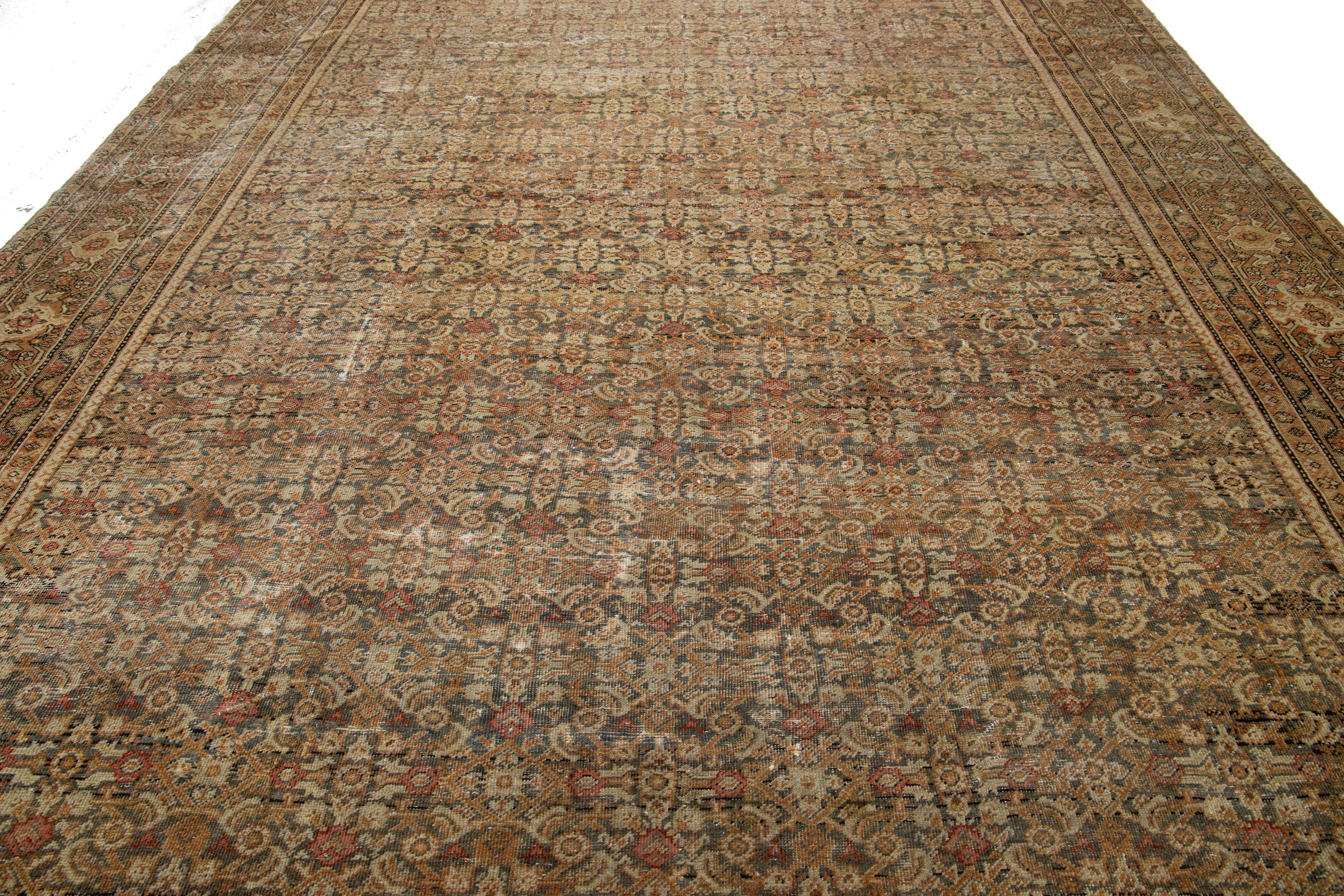 Rust Antique Persian Tabriz Handmade Wool Rug With Allover Pattern For Sale 8