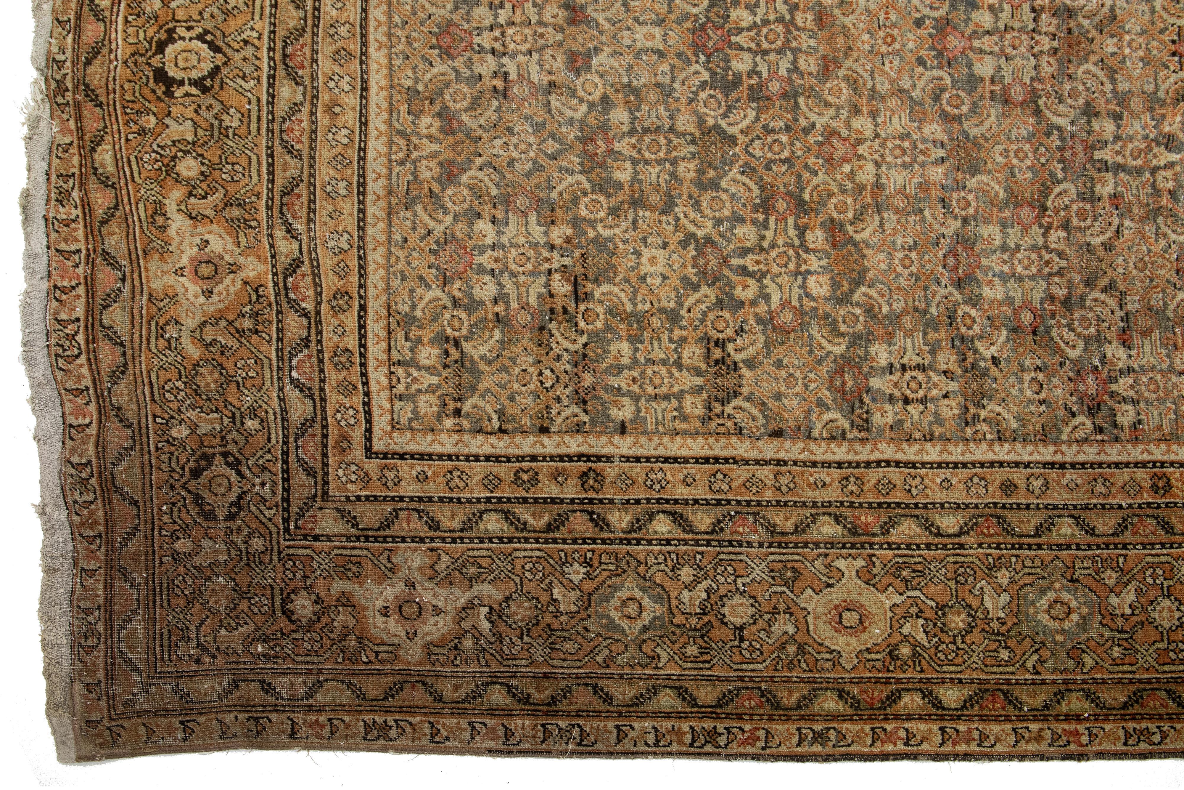 Rust Antique Persian Tabriz Handmade Wool Rug With Allover Pattern For Sale 9