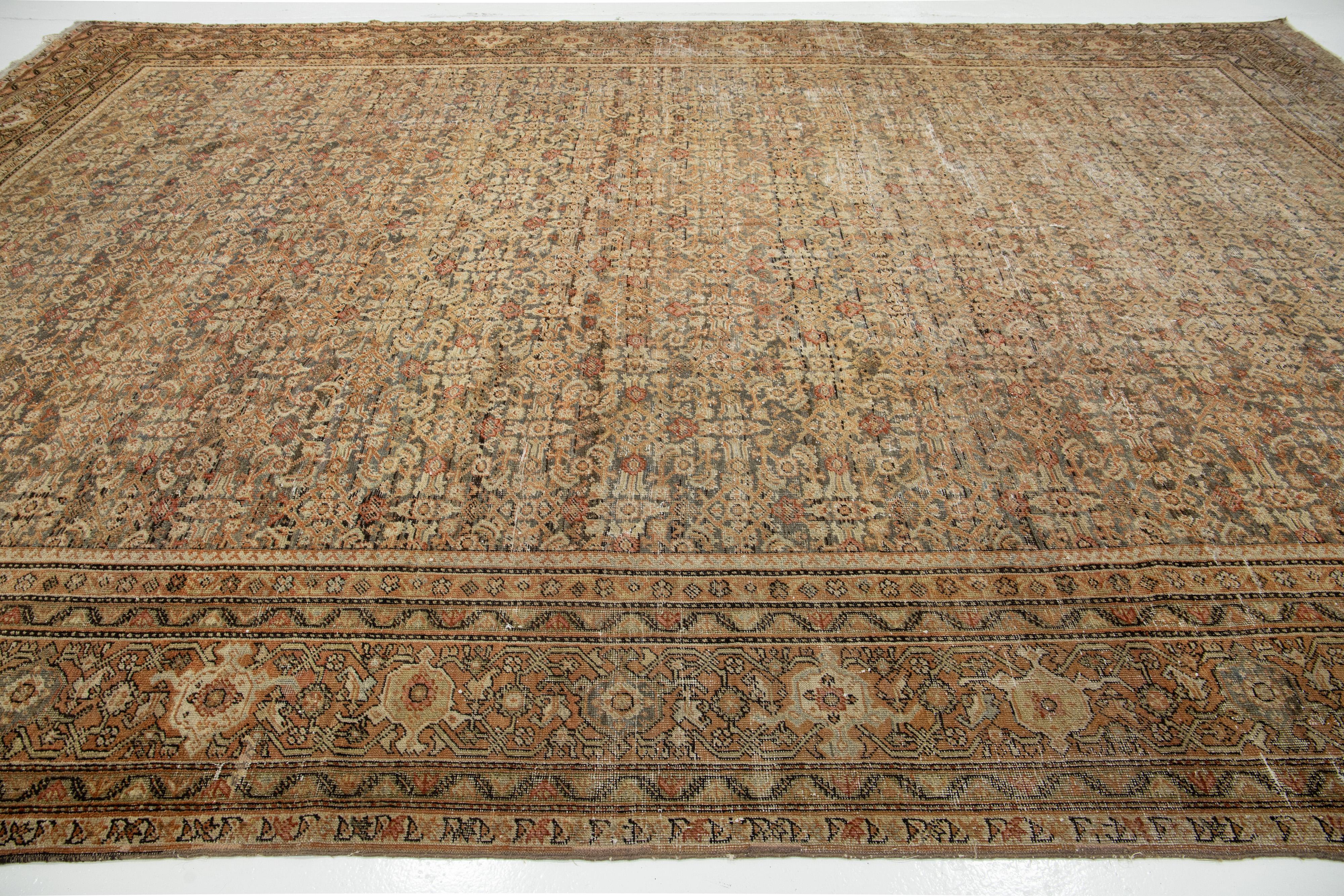 Rust Antique Persian Tabriz Handmade Wool Rug With Allover Pattern For Sale 10