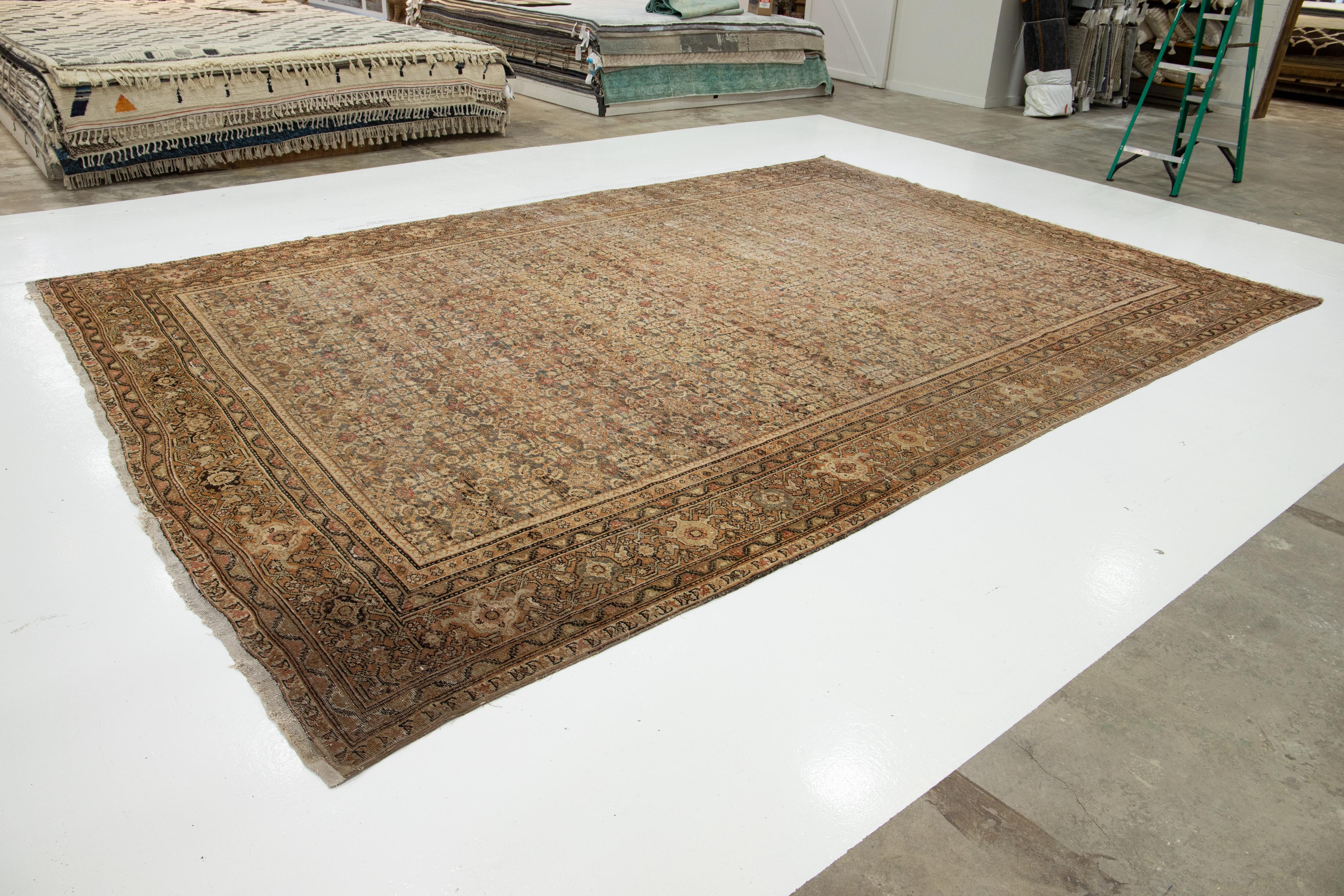 Rust Antique Persian Tabriz Handmade Wool Rug With Allover Pattern In Good Condition For Sale In Norwalk, CT
