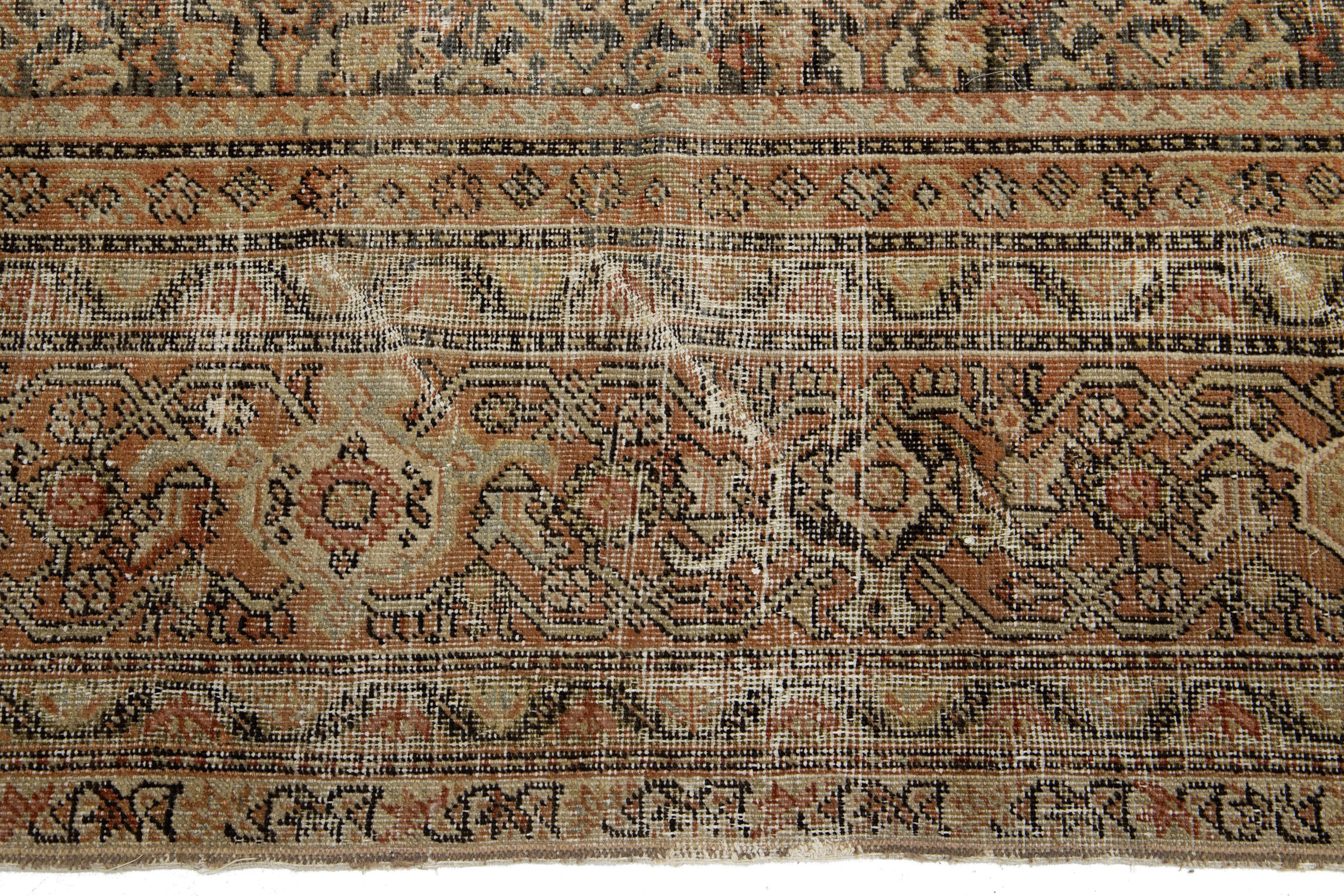 Rust Antique Persian Tabriz Handmade Wool Rug With Allover Pattern For Sale 2
