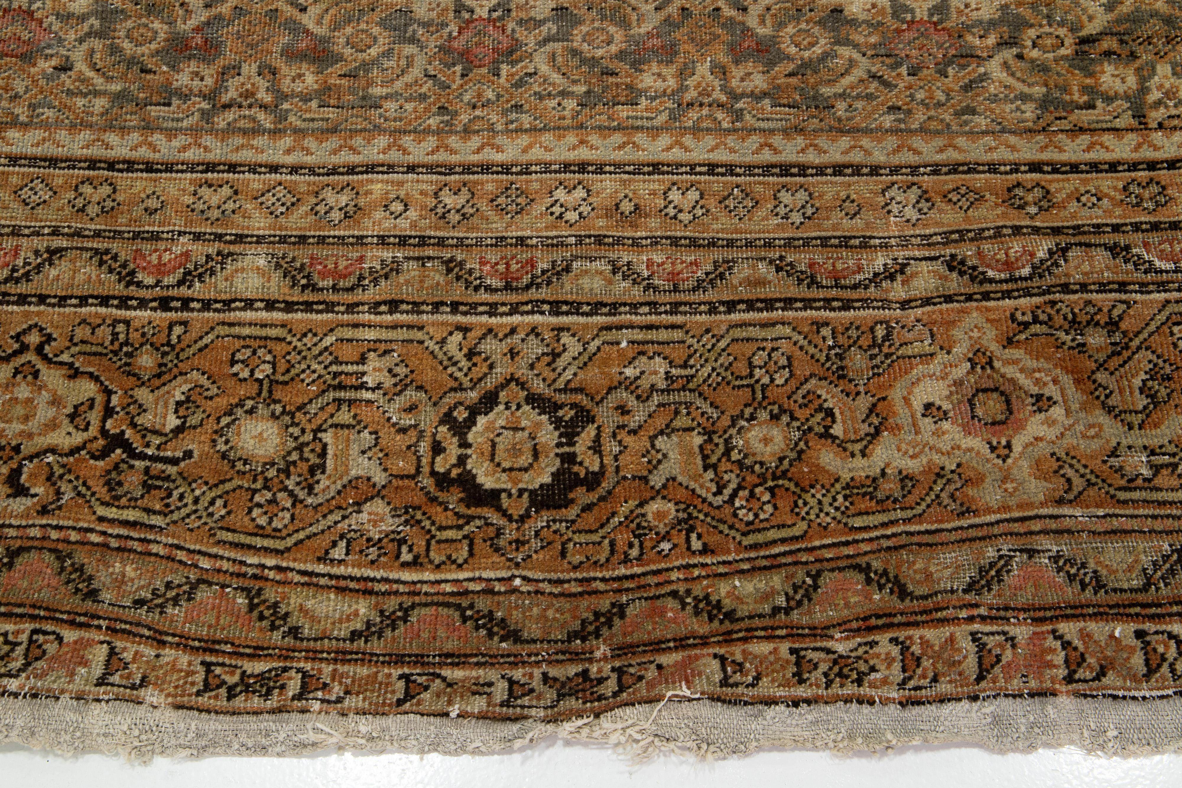 Rust Antique Persian Tabriz Handmade Wool Rug With Allover Pattern For Sale 3