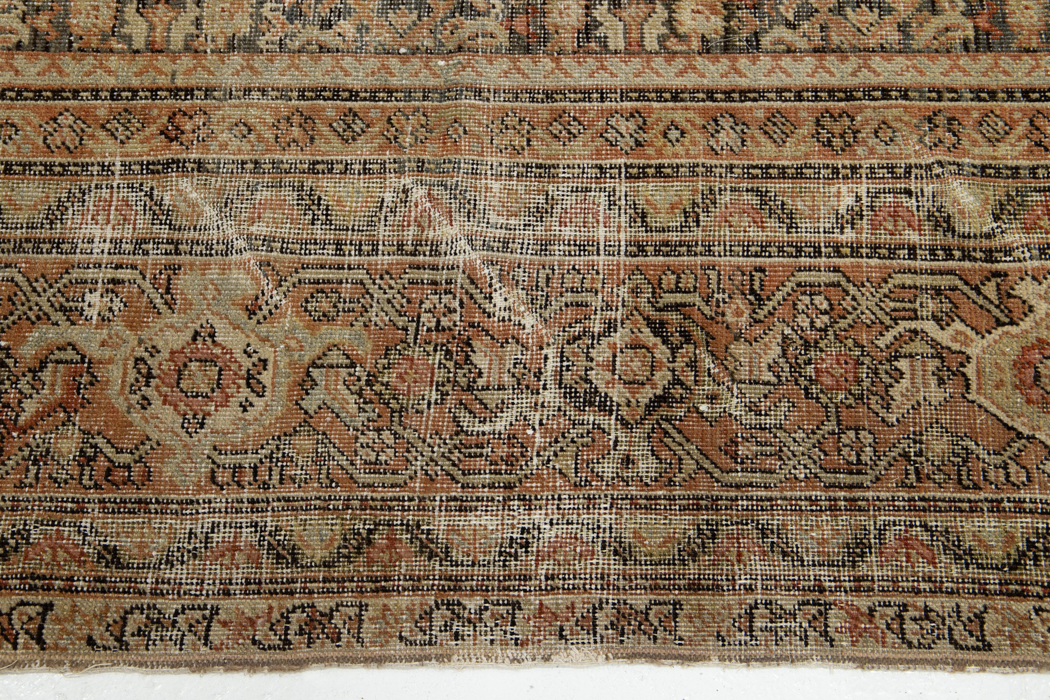 Rust Antique Persian Tabriz Handmade Wool Rug With Allover Pattern For Sale 4