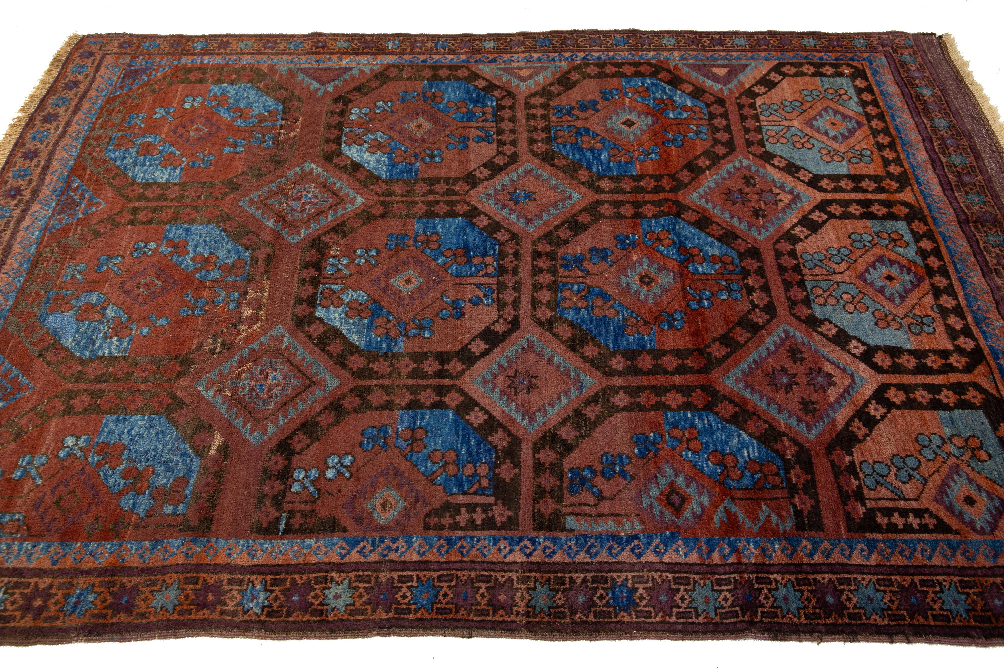 Rust Antique Turkmen Persian Wool Rug With Geometric Design In Good Condition For Sale In Norwalk, CT