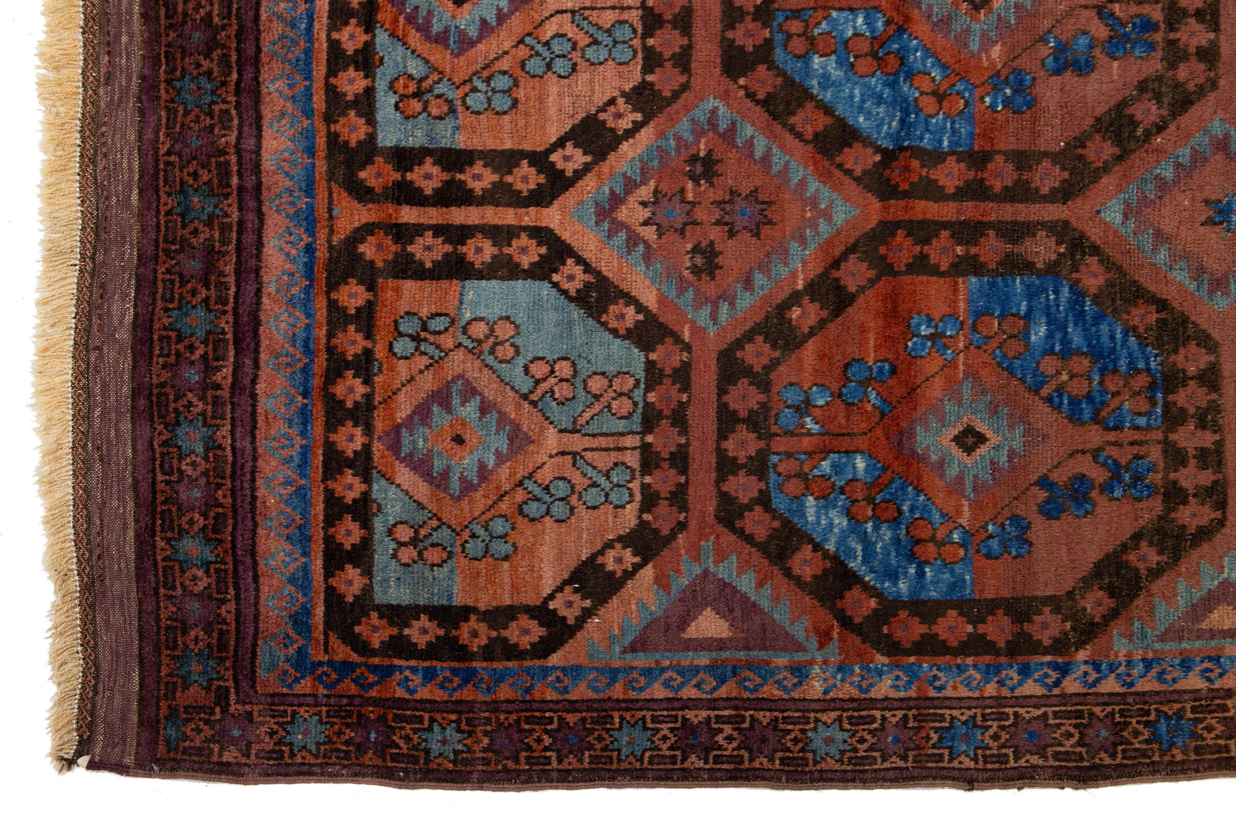 Rust Antique Turkmen Persian Wool Rug With Geometric Design For Sale 2