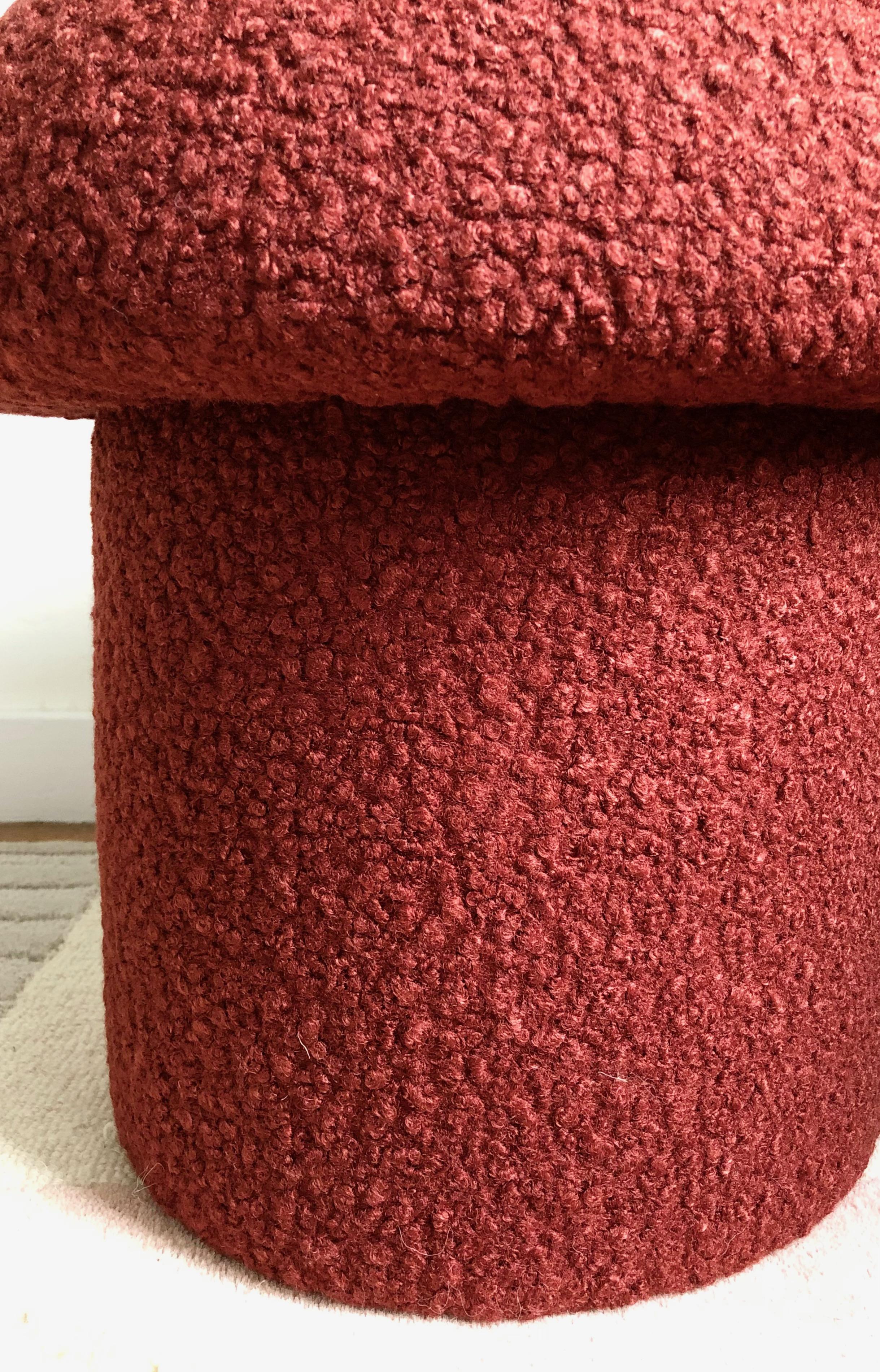 Mid-Century Modern Rust Boucle Mushroom Ottoman