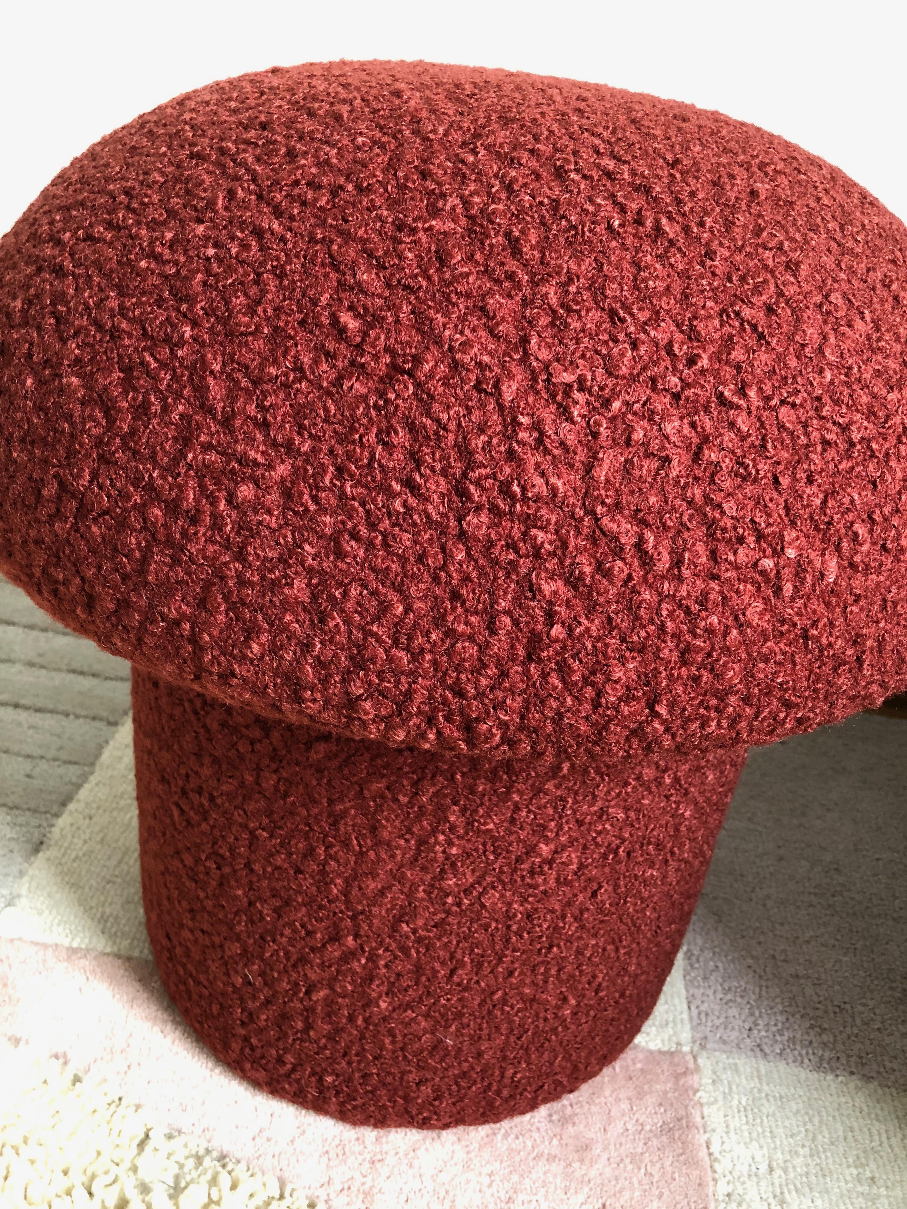 Rust Boucle Mushroom Ottoman In New Condition In Fairfield, CA