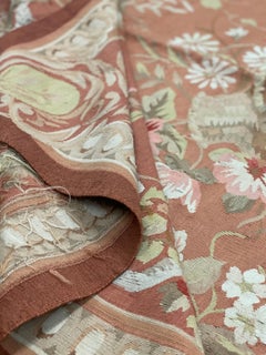 Rust Brown Carpet Aubusson Square Rug Handwoven Wool Needlepoint Livingroom Rug