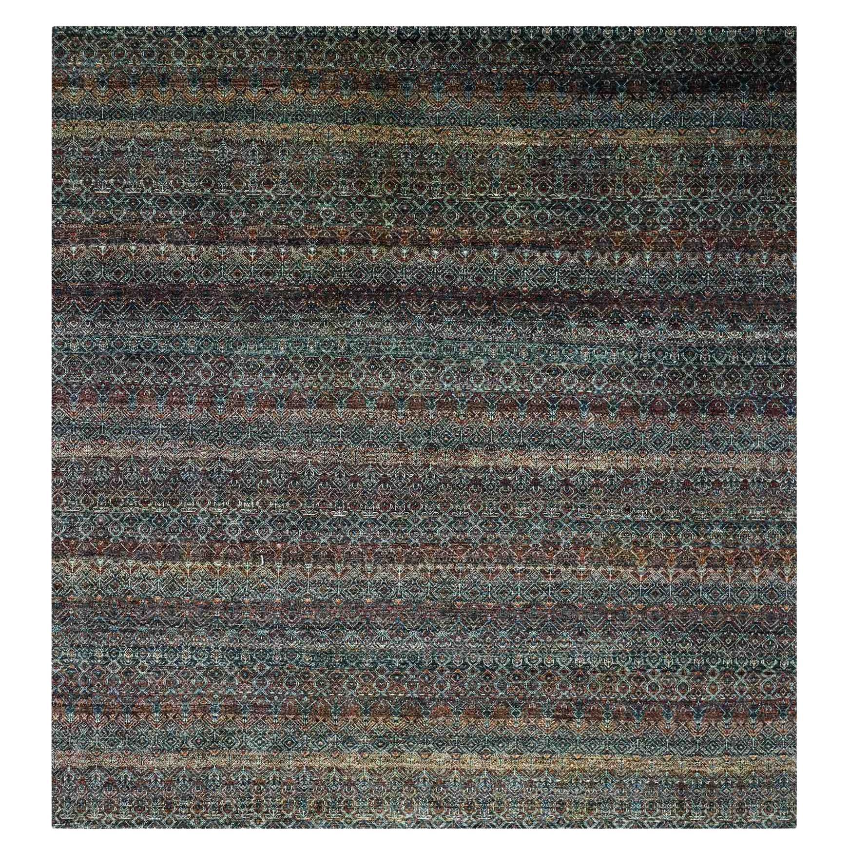 Rust Brown Hand Knotsor Herat Geometric Design Wool Square Oriental Rug (tapis oriental carré en laine)