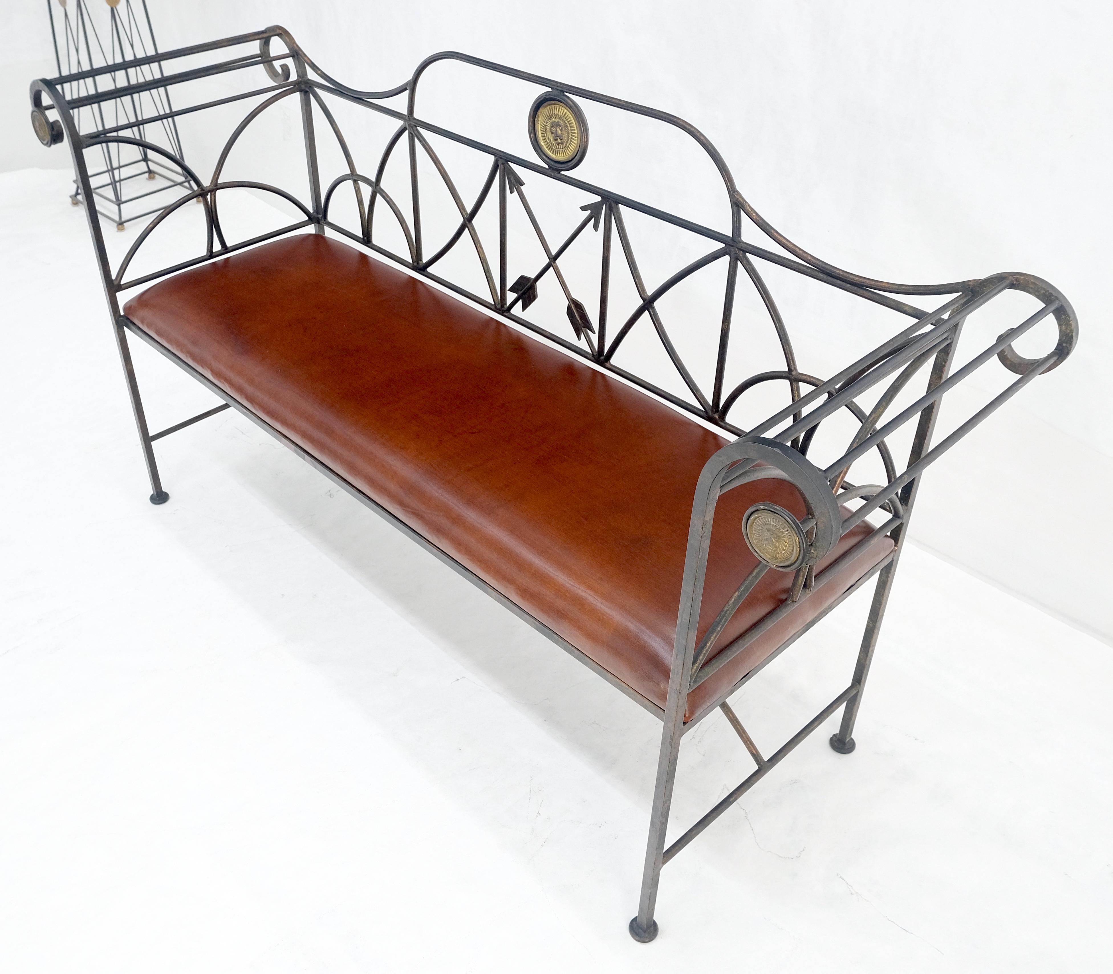 Rust Brown Leather Seat Wrought Iron Arrows Decorated 46