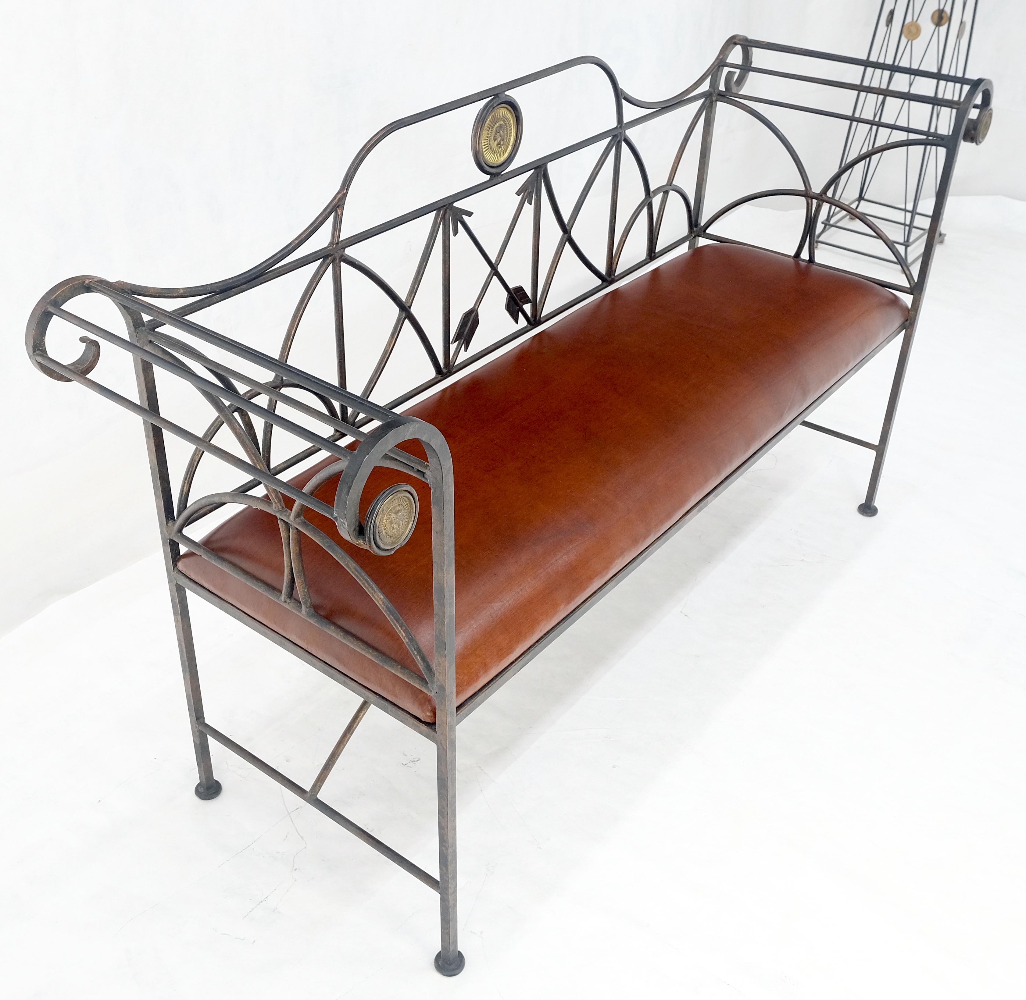 Rust Brown Leather Seat Wrought Iron Arrows Decorated 46