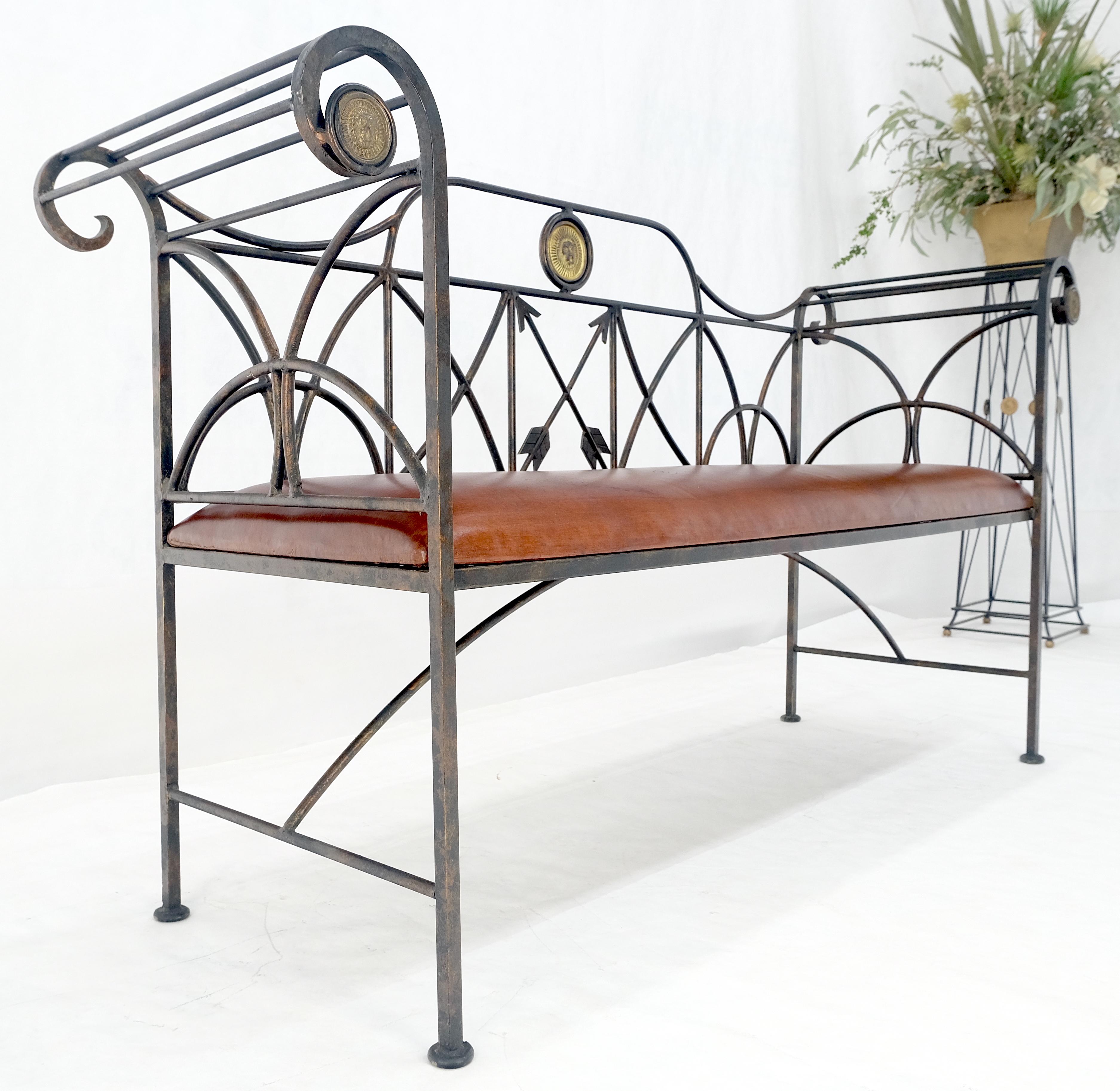 Rust Brown Leather Seat Wrought Iron Arrows Decorated 46