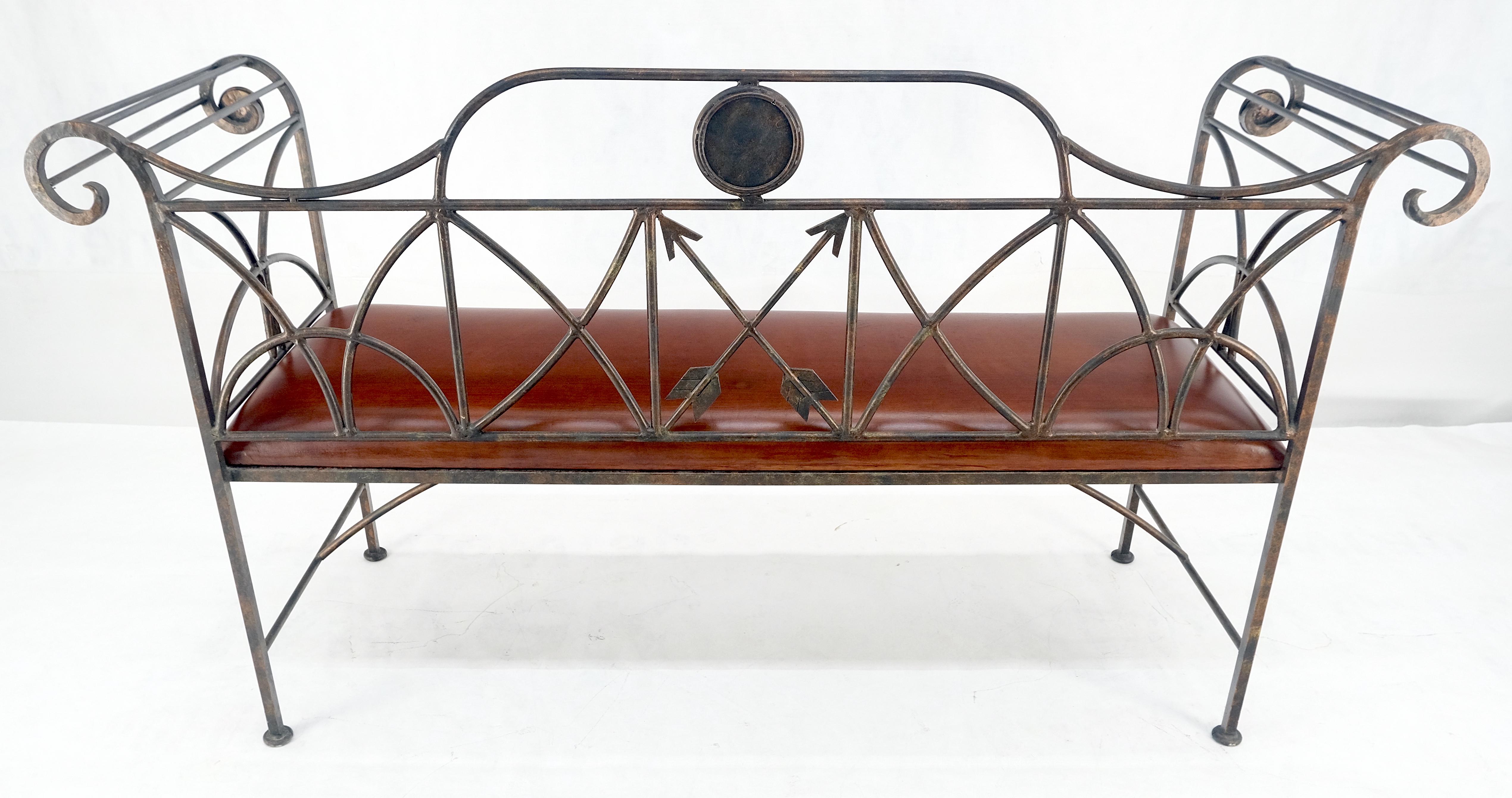 Rust Brown Leather Seat Wrought Iron Arrows Decorated 46
