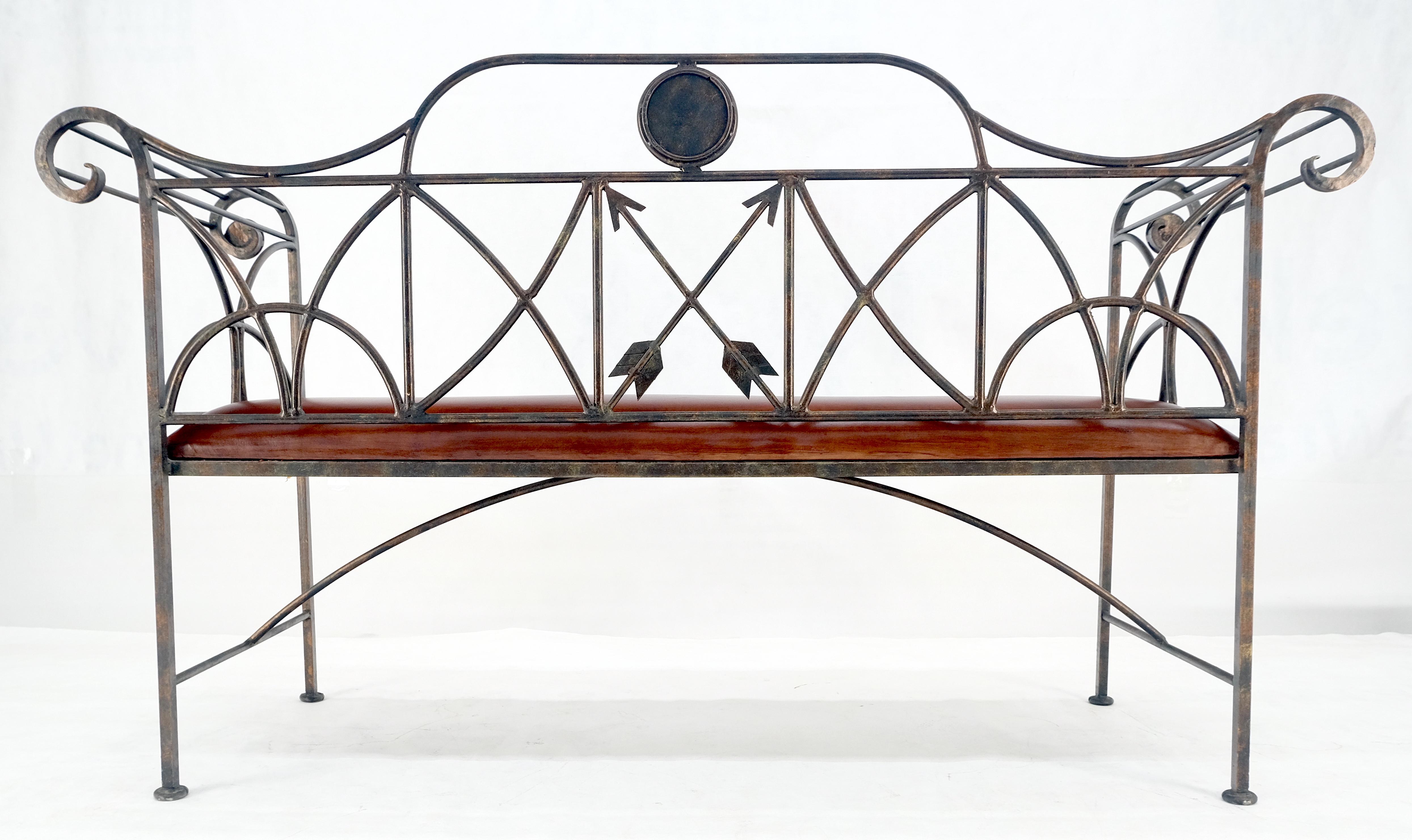 Rust Brown Leather Seat Wrought Iron Arrows Decorated 46