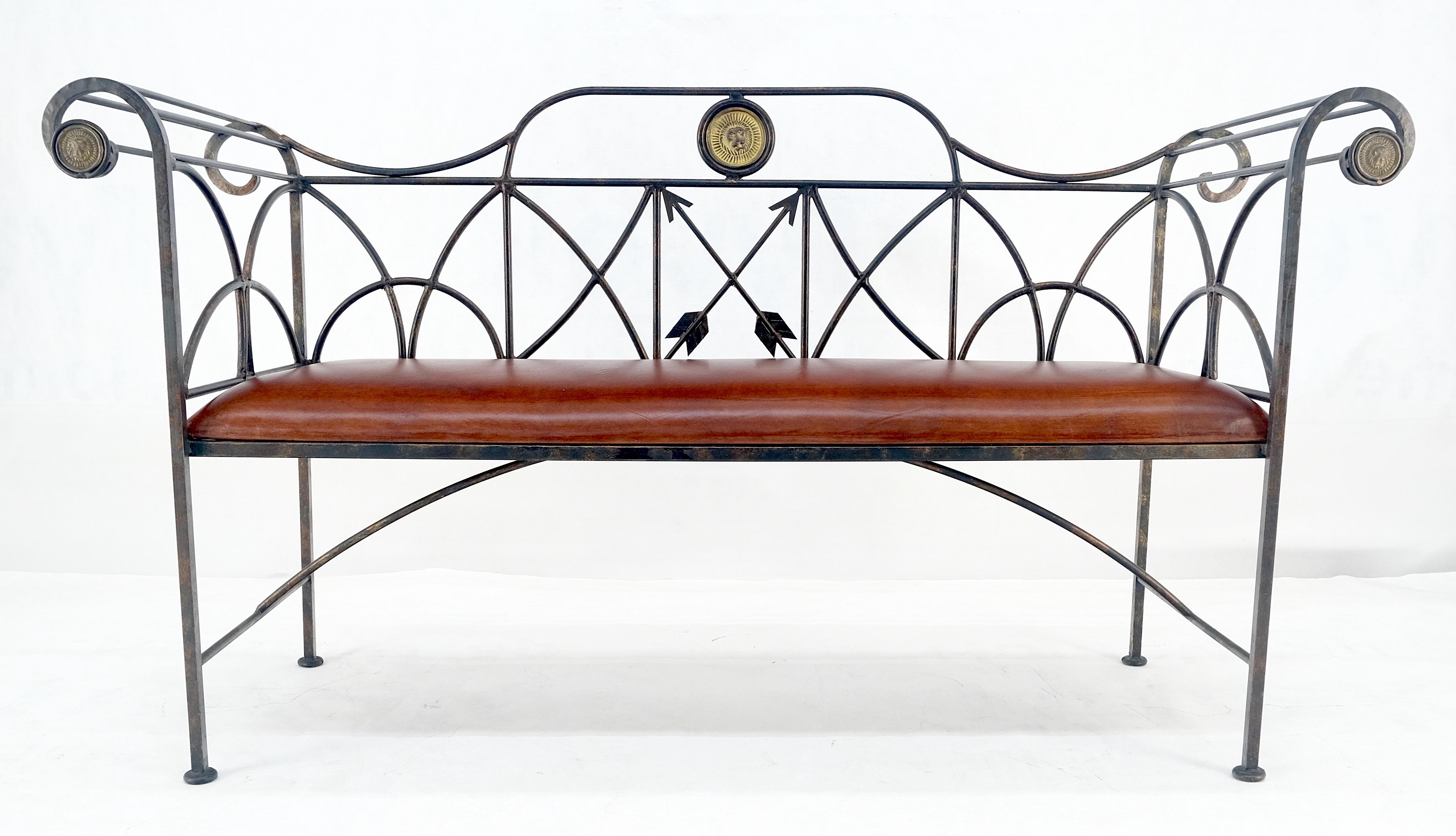 Rust Brown Leather Seat Wrought Iron Arrows Decorated 46