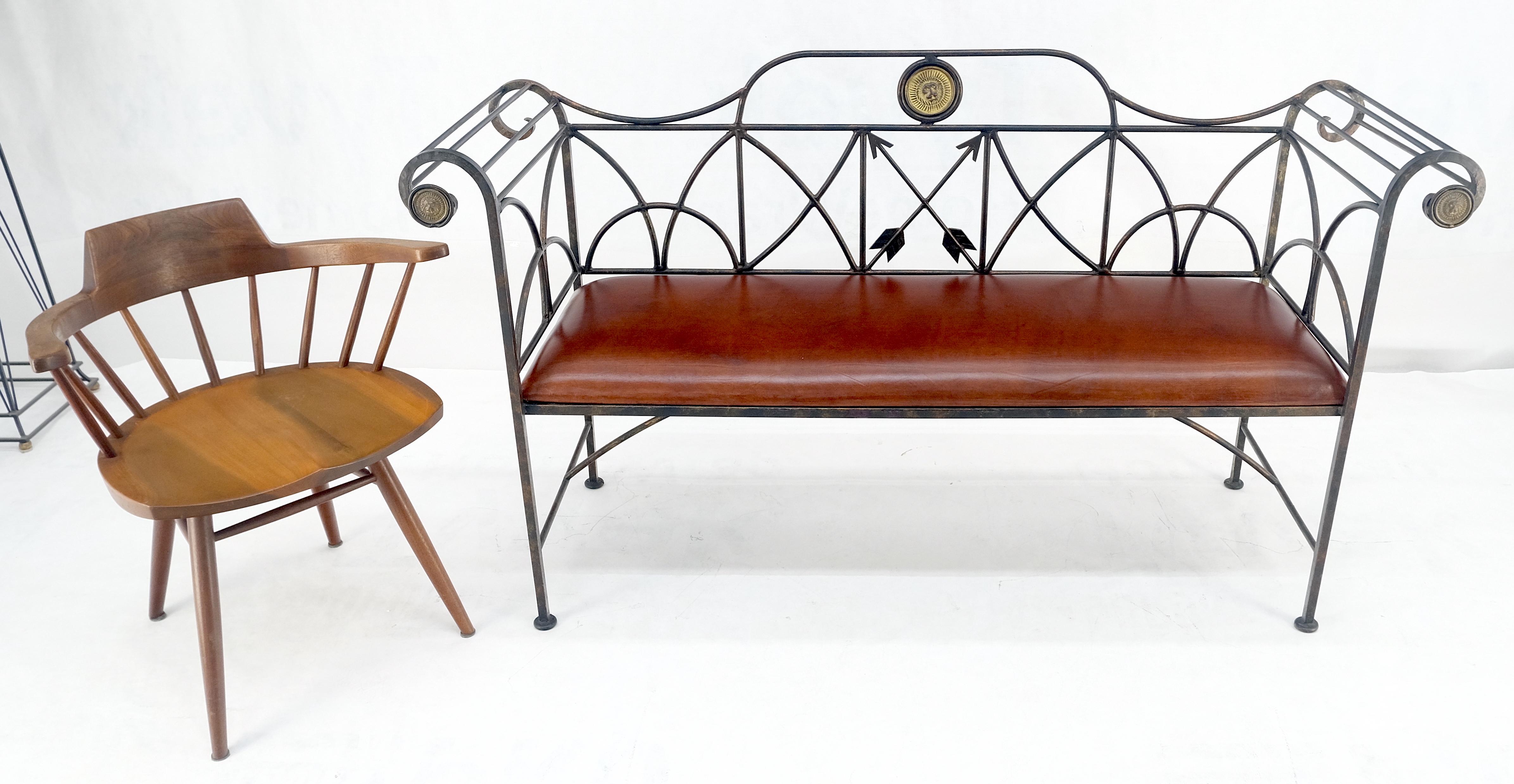 Brass Rust Brown Leather Seat Wrought Iron Arrows Decorated 46