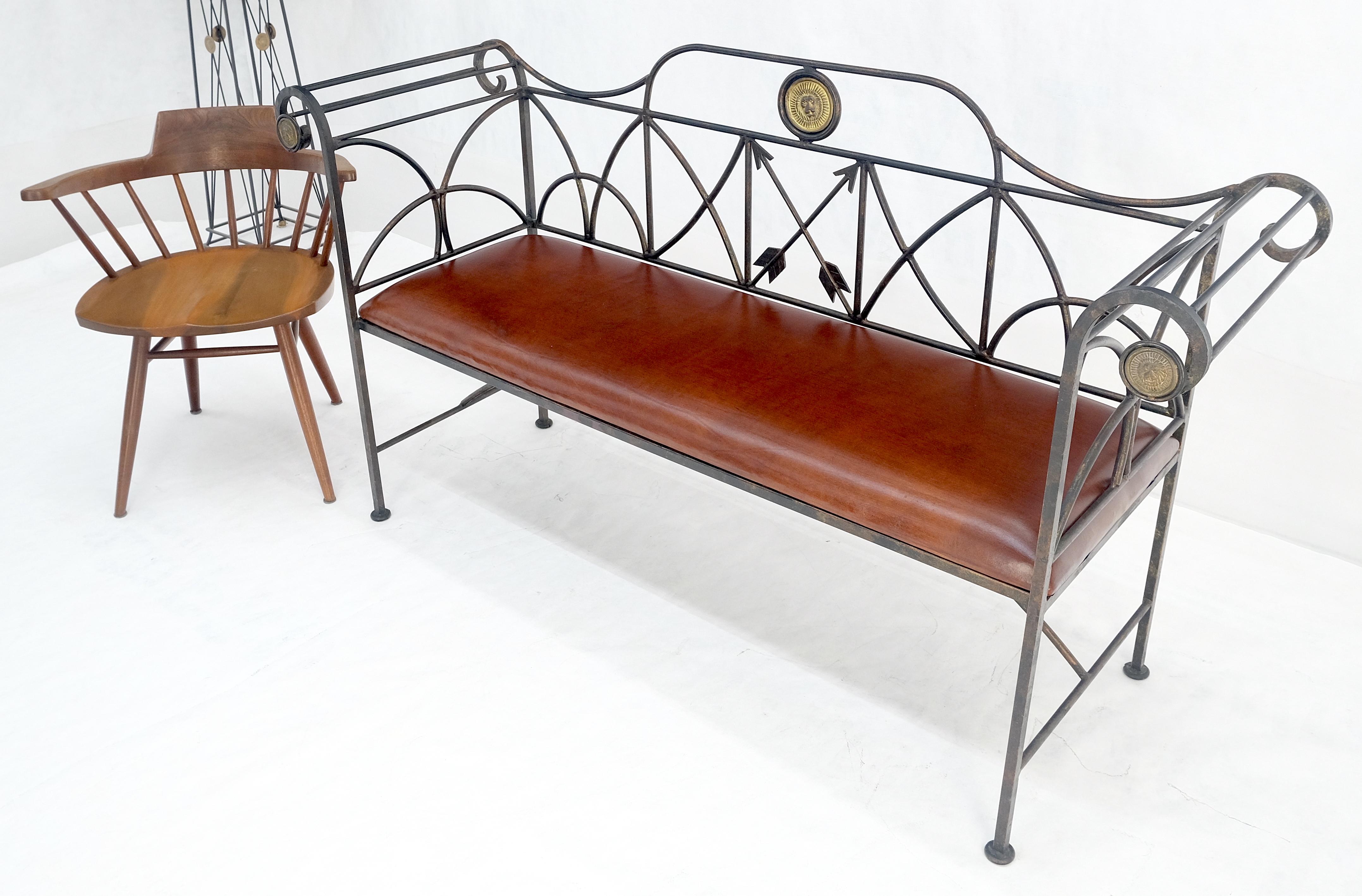 Rust Brown Leather Seat Wrought Iron Arrows Decorated 46