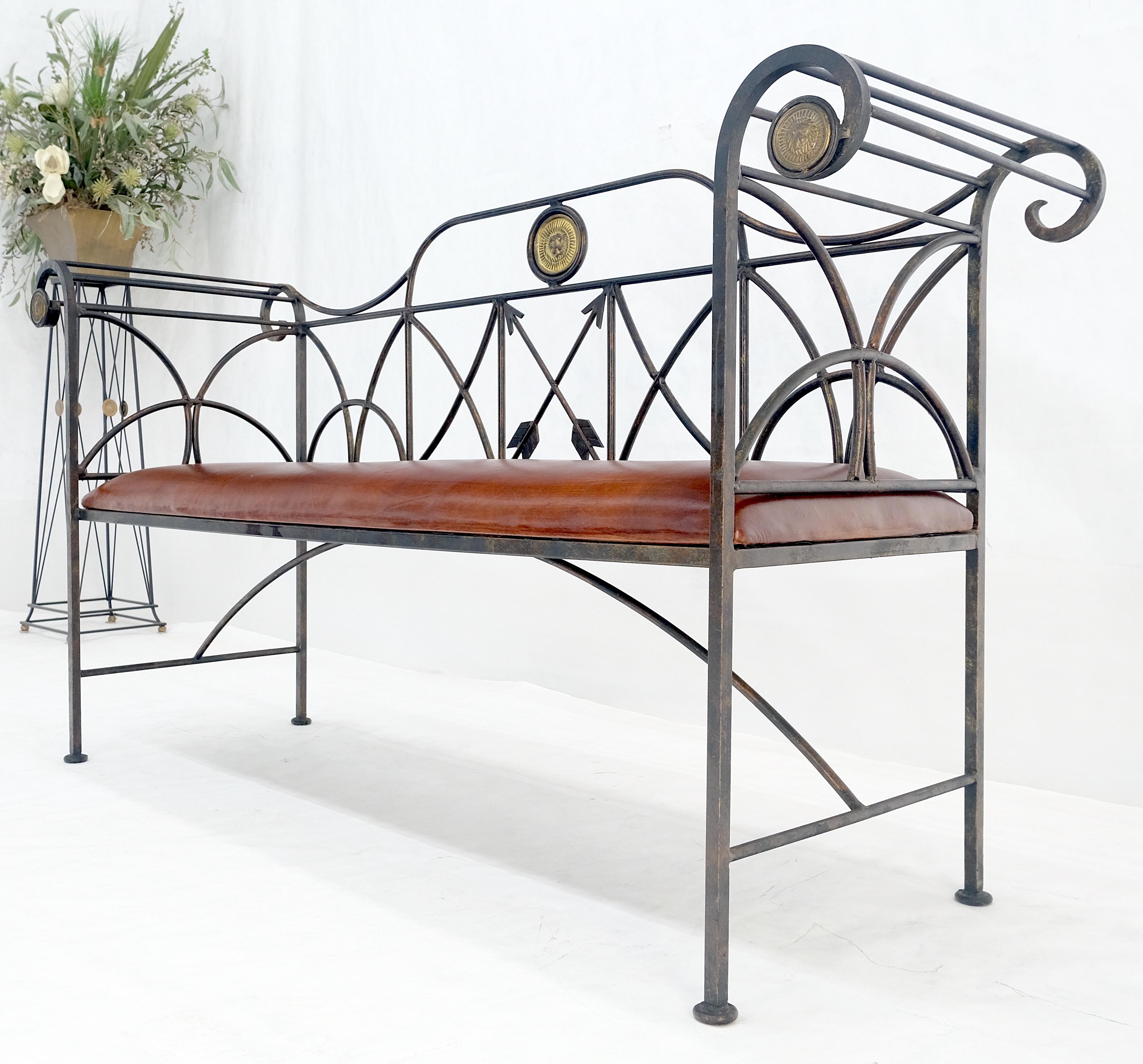 Rust Brown Leather Seat Wrought Iron Arrows Decorated 46