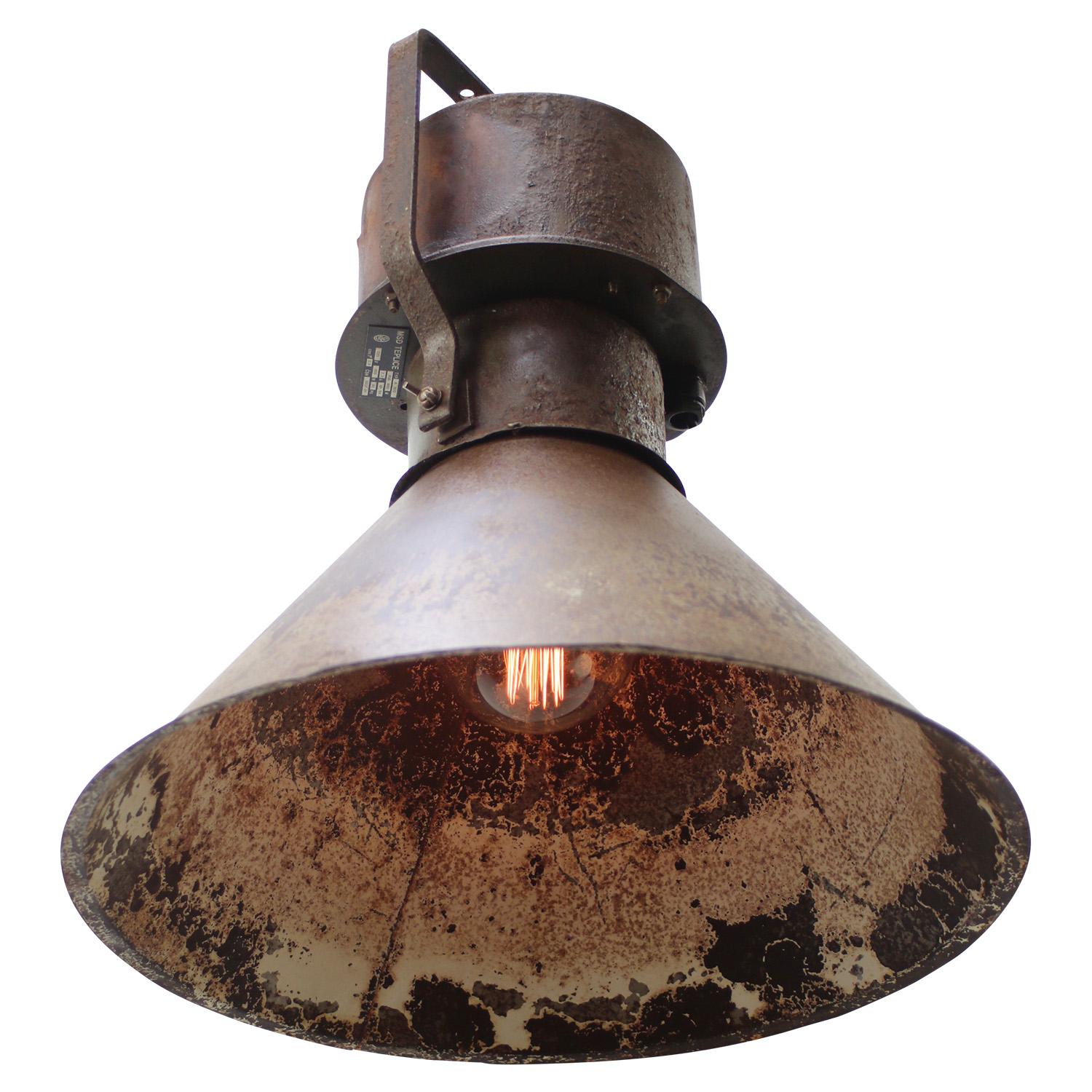 Czech Rust Brown Metal Vintage Industrial Pendant Lights For Sale