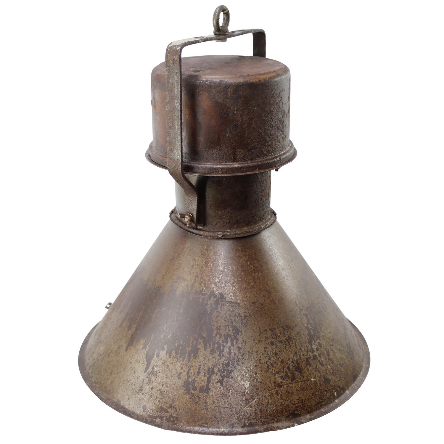 Rust Brown Metal Vintage Industrial Pendant Lights For Sale 2