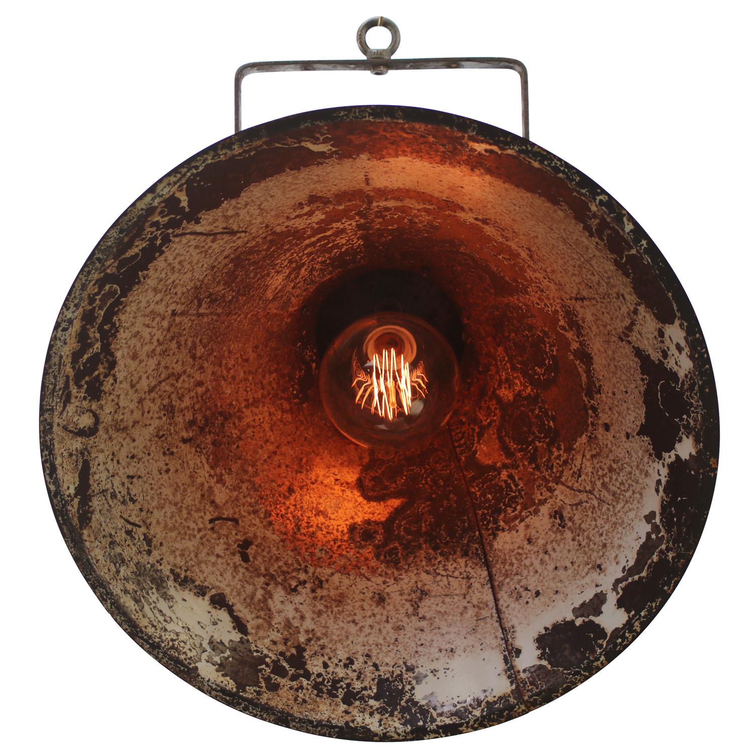 Rust Brown Metal Vintage Industrial Pendant Lights For Sale 2
