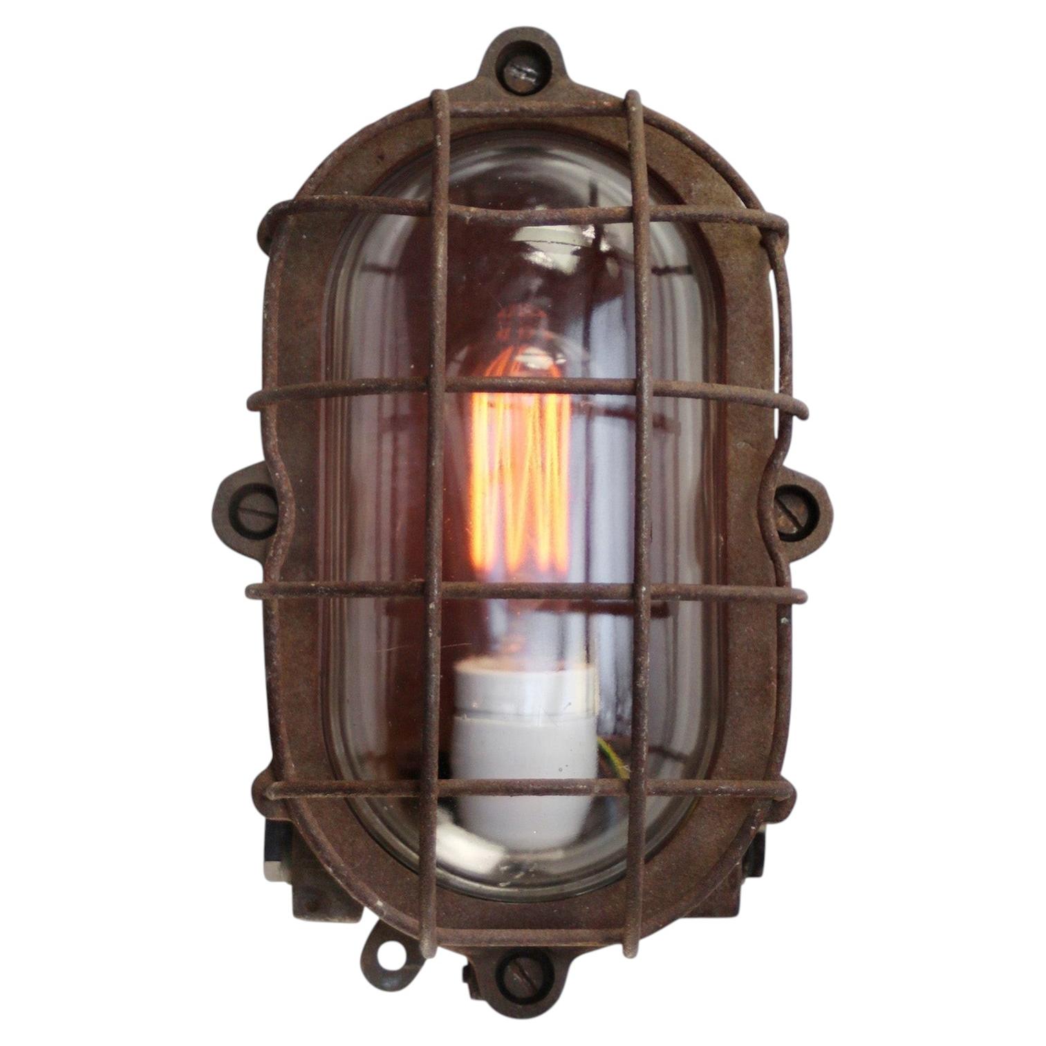Rust Cast Iron Clear Glass Sconces Wall Lamps For Sale