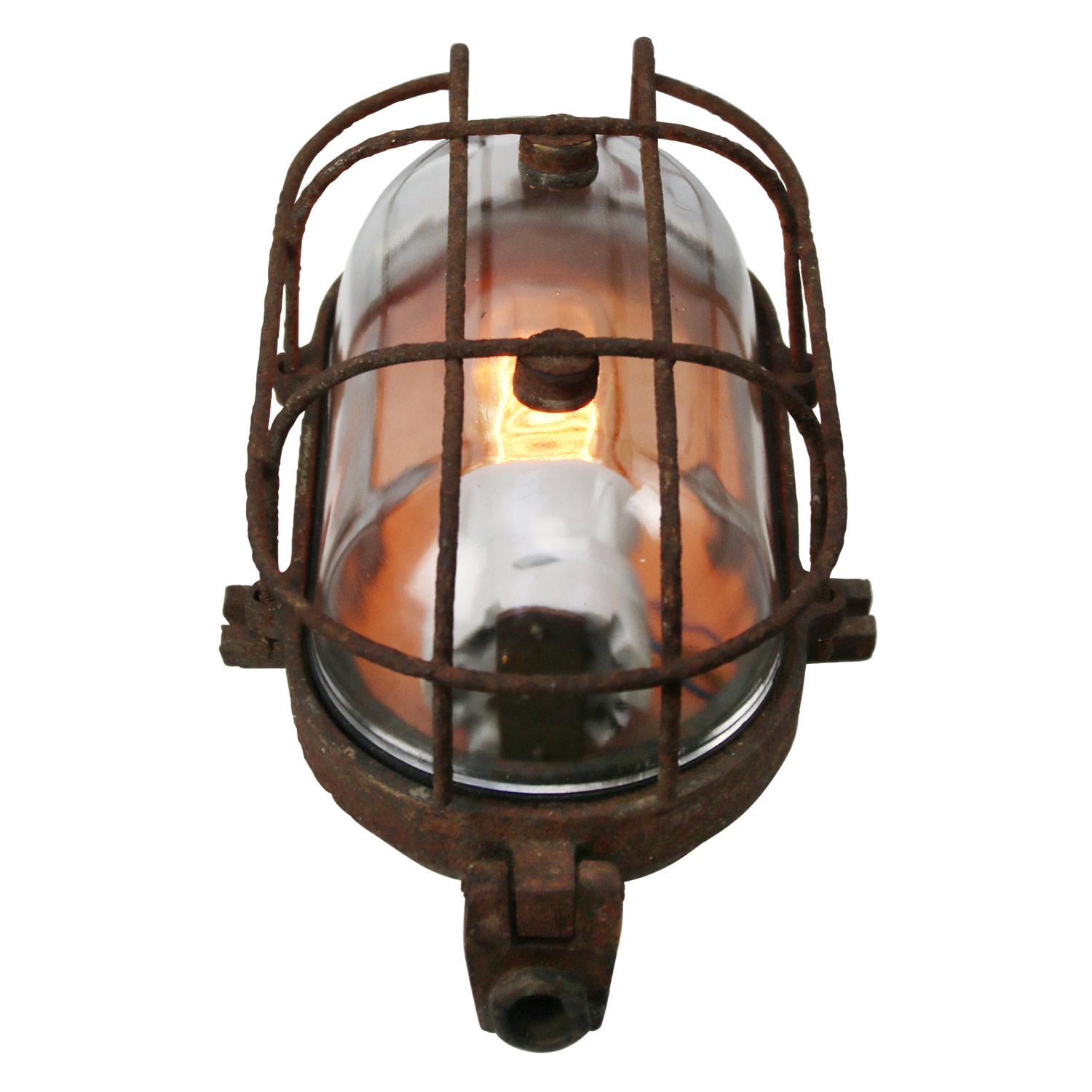 Dutch Rust Cast Iron Industrial Clear Glass Wall Lamp Sconce by Industria Rotterdam For Sale