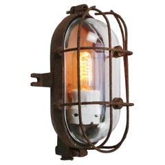Rust Cast Iron Industrial Clear Glass Wall Lamp Sconce by Industria Rotterdam