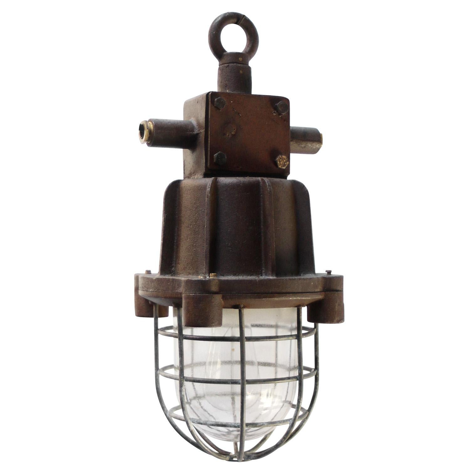 Industrielle Vintage-Pendelleuchte aus Rostguss und Gusseisen aus klarem Glas von Industria Rotterdam (Gegossen) im Angebot